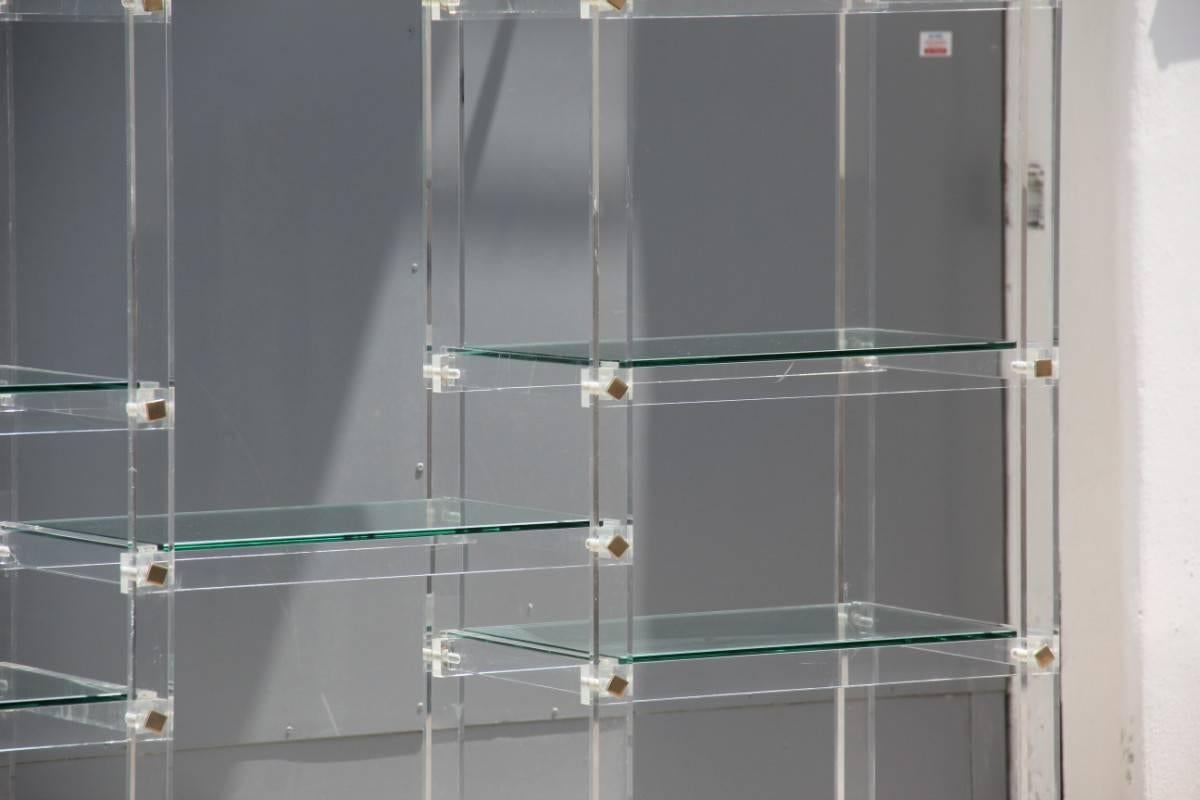 Mid-Century Modern Bookcase Fabian Plexiglass Design Brass Minimal Italian Design