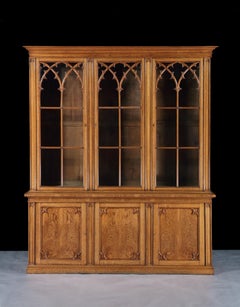Bookcase, Glazed, Free-standing, Full-height, Gothic, Oak  H271cm 107" L226cm89"