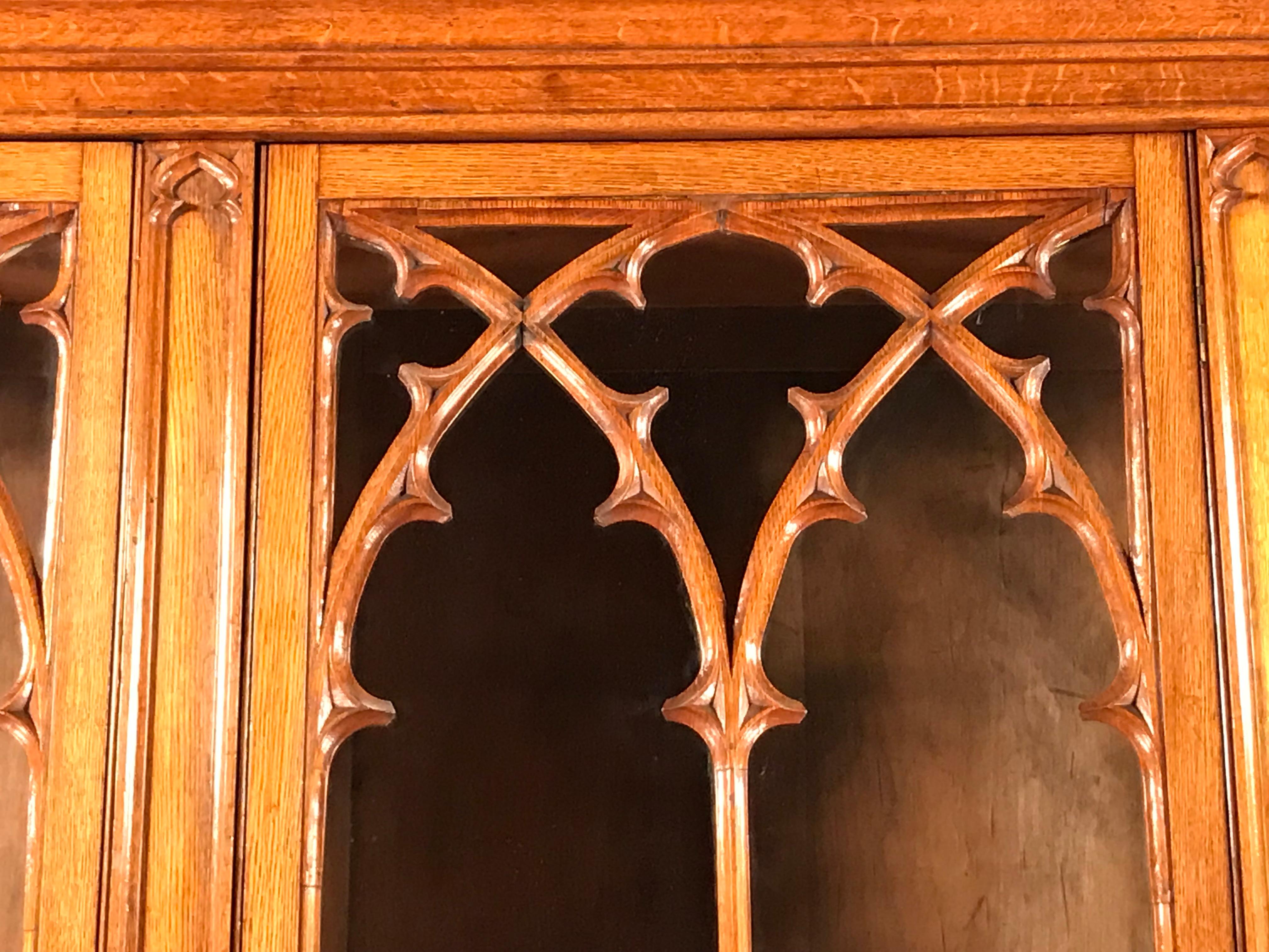 19th Century Bookcase, Glazed, Free-standing, Full-height, Gothic, Oak  H271cm 107