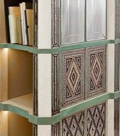 Bücherregal Hand dekoriert Knöpfe bronziert Messing gepolstert Matten interne Led Öffnung