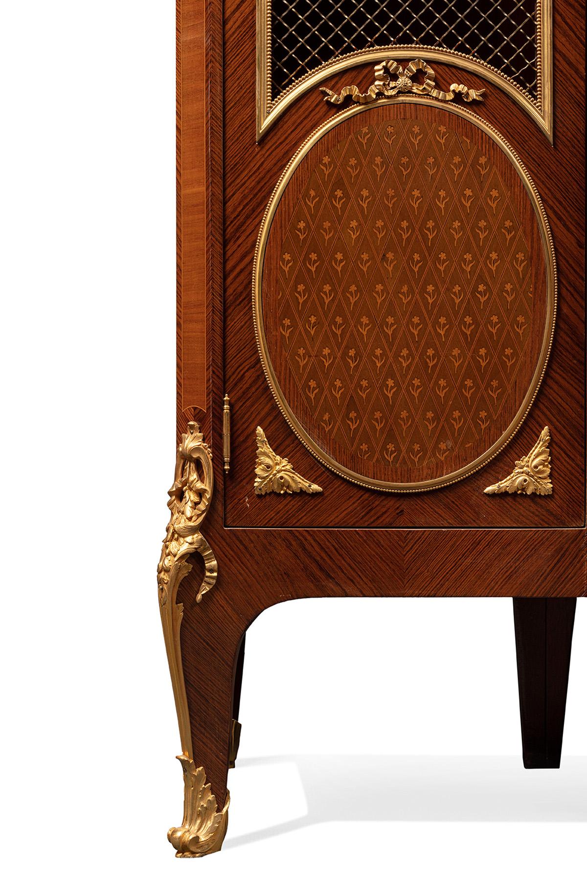 French Bookcase in Marquetry with Ormolu Bronze, F. Linke For Sale