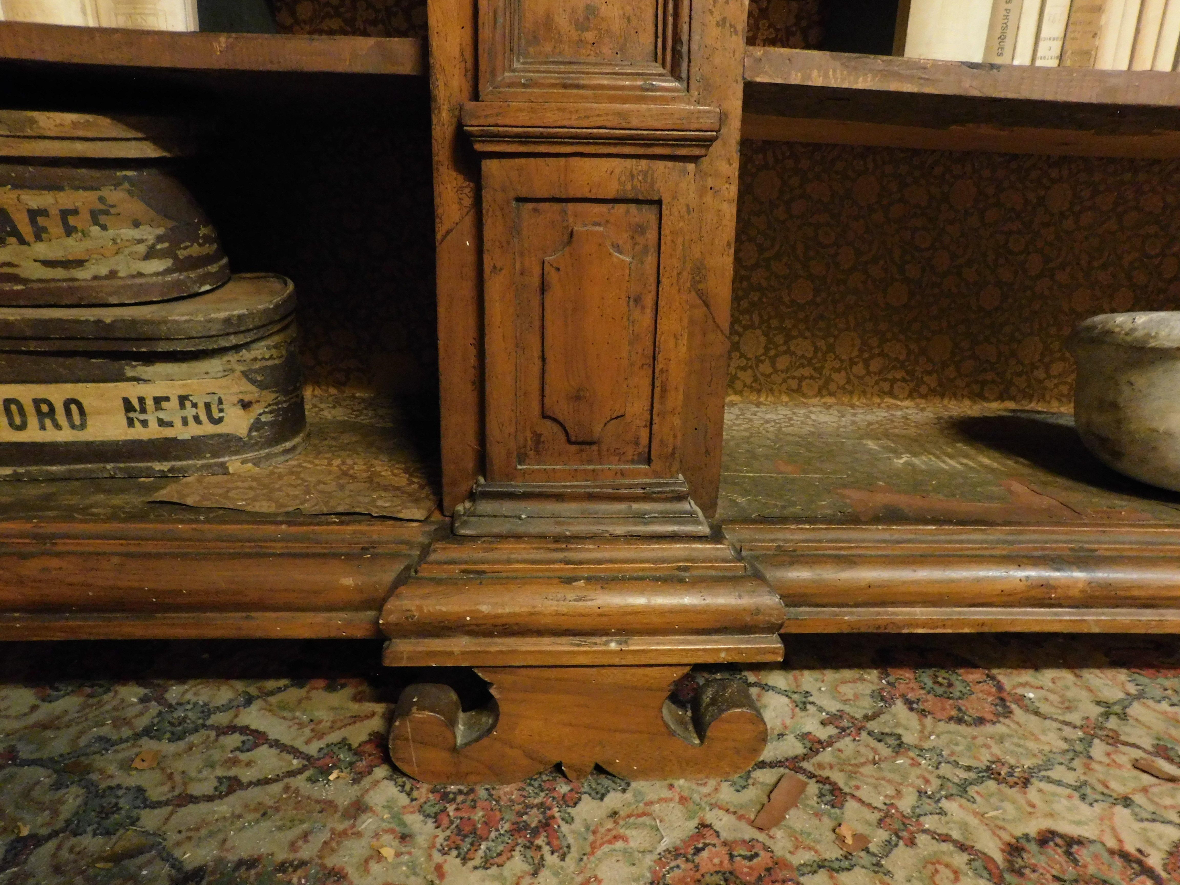 Pioppo Libreria in legno di pioppo massiccio con colonne e cherubini intagliati, Italia in vendita