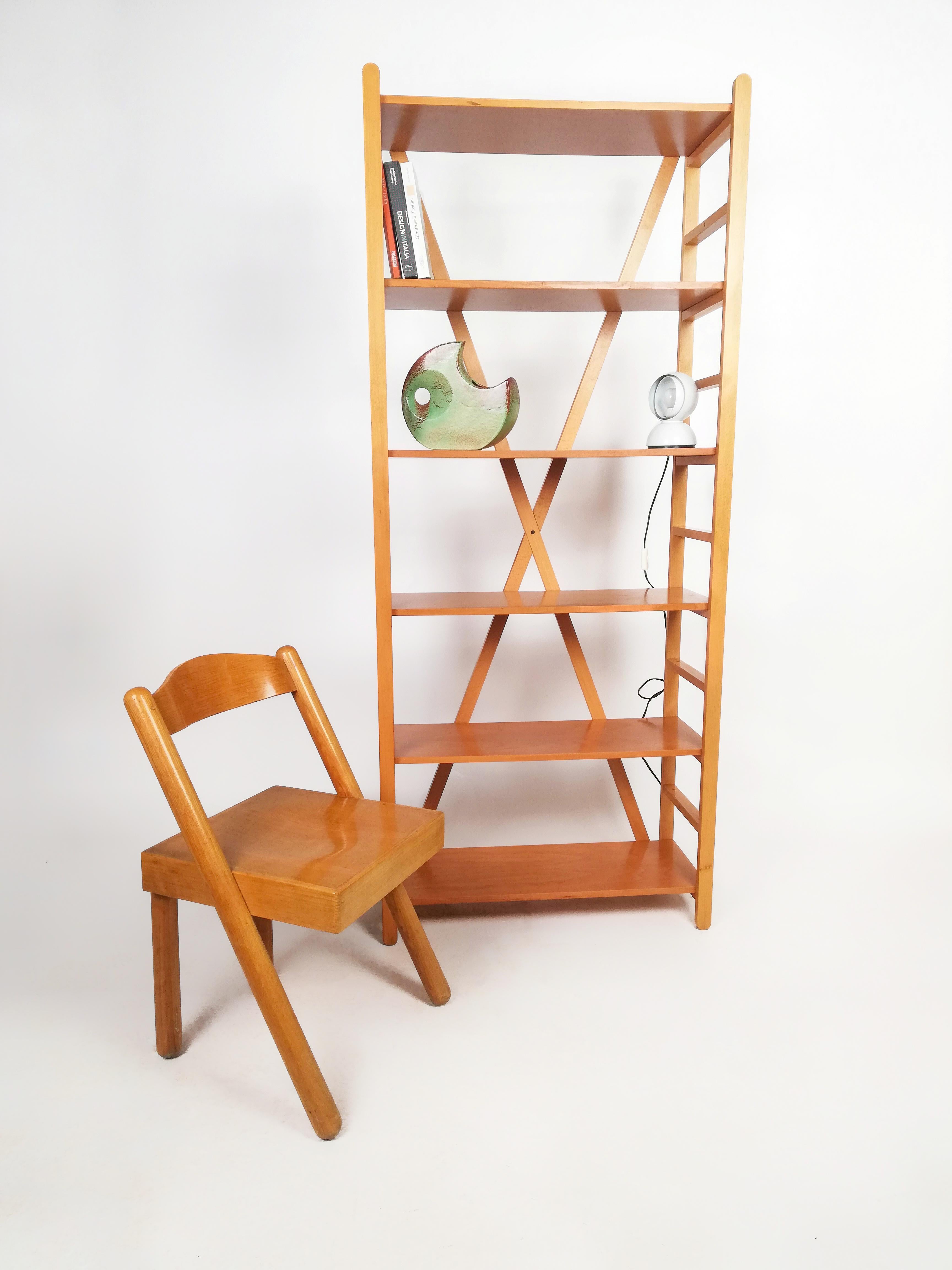 A rare bookcase in solid beech wood designed by Enrico Tonucci for his brand 