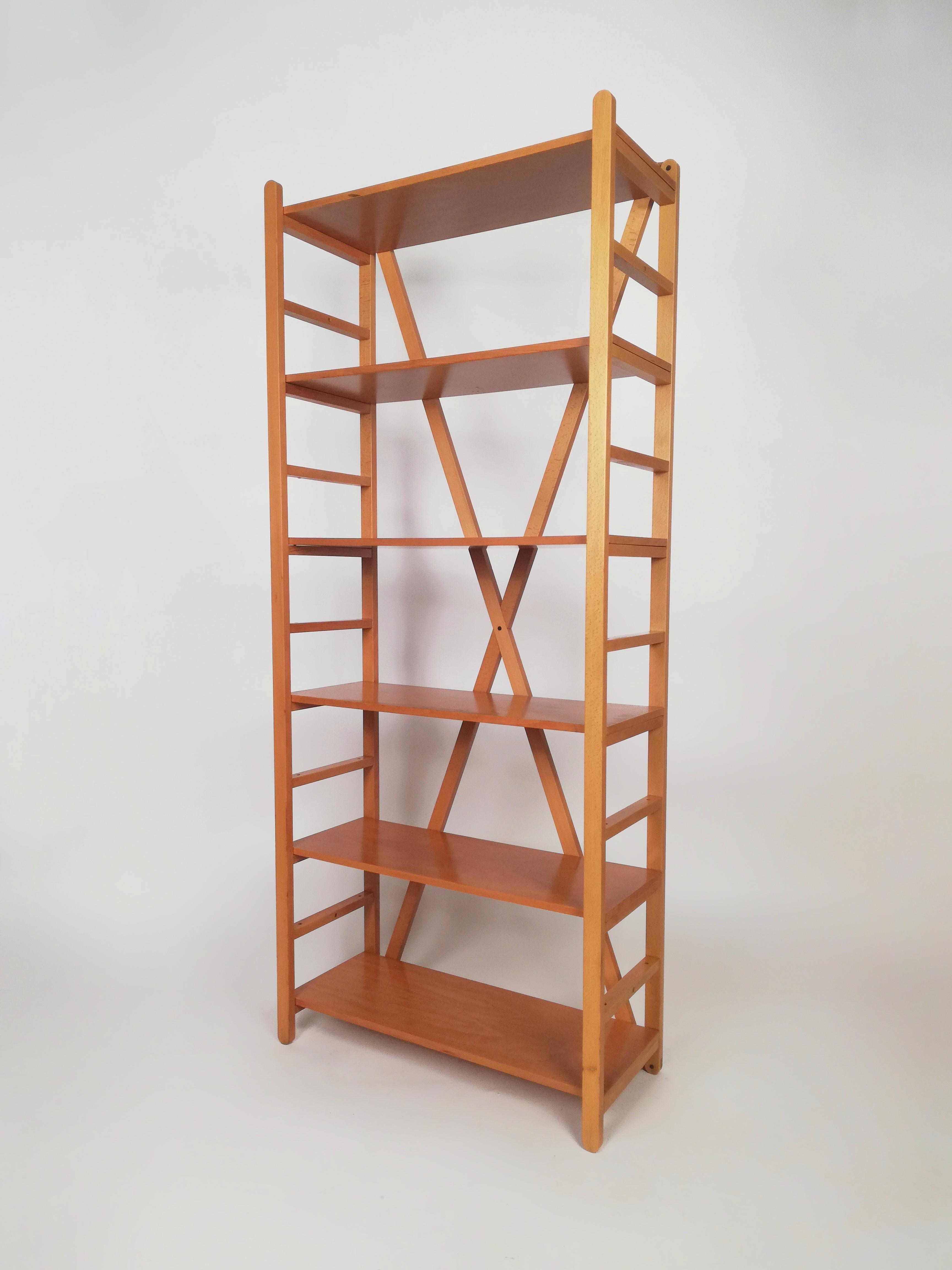 Italian Bookcase in the Style of Cassina, Made in Beech Wood Designed by Enrico Tonucci  For Sale