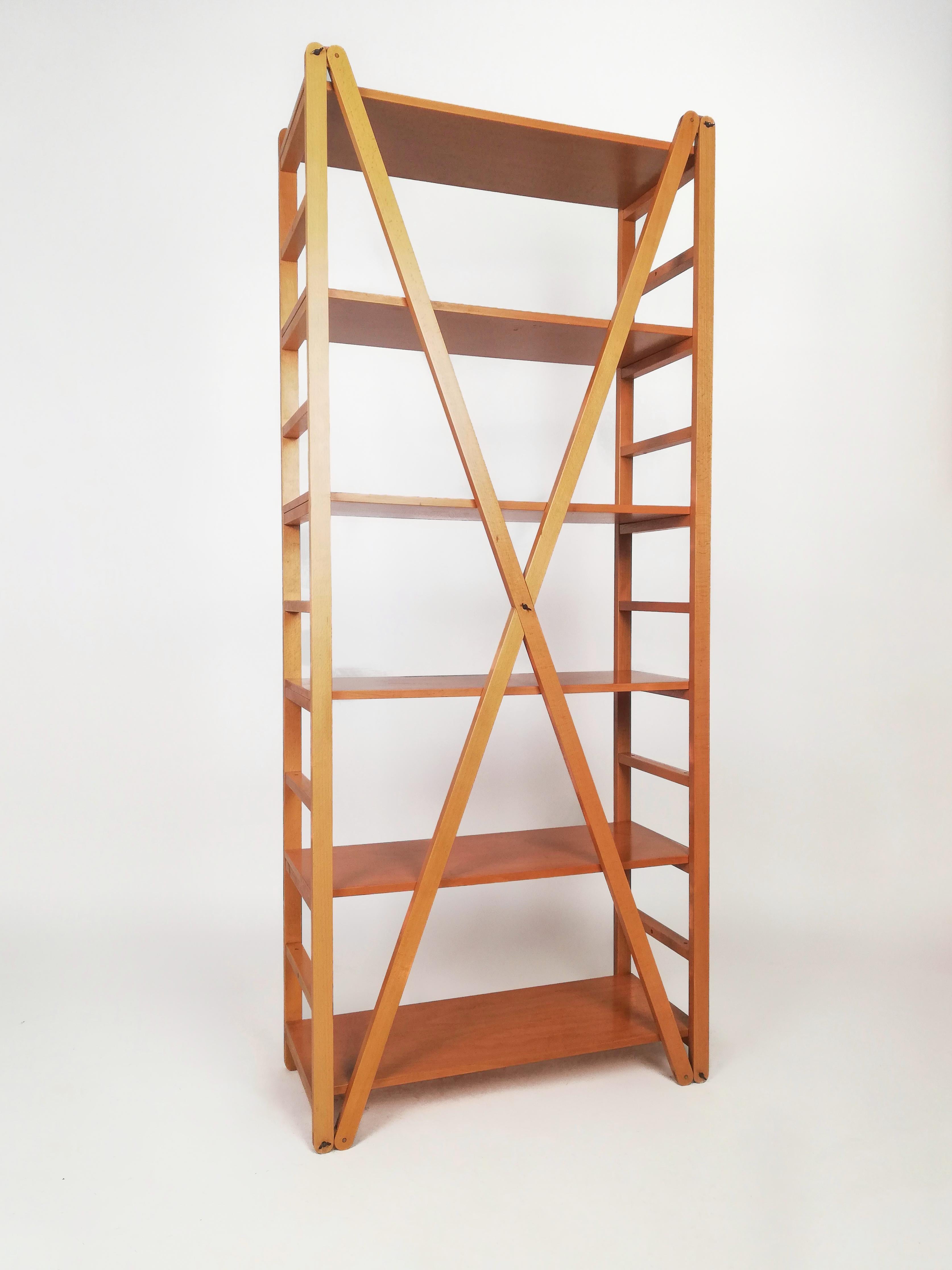 Bookcase in the Style of Cassina, Made in Beech Wood Designed by Enrico Tonucci  For Sale 1