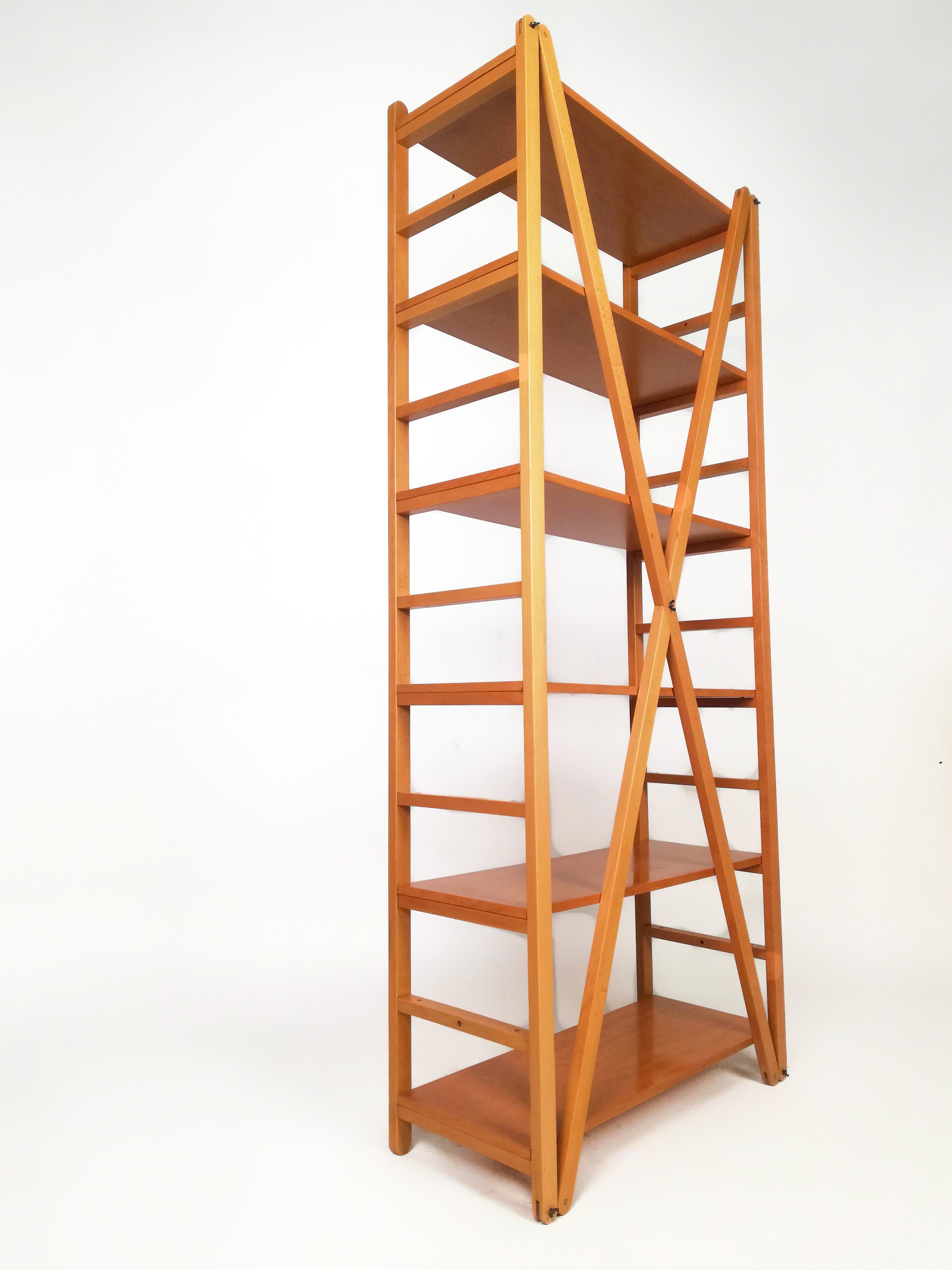 Bookcase in the Style of Cassina, Made in Beech Wood Designed by Enrico Tonucci  For Sale 3