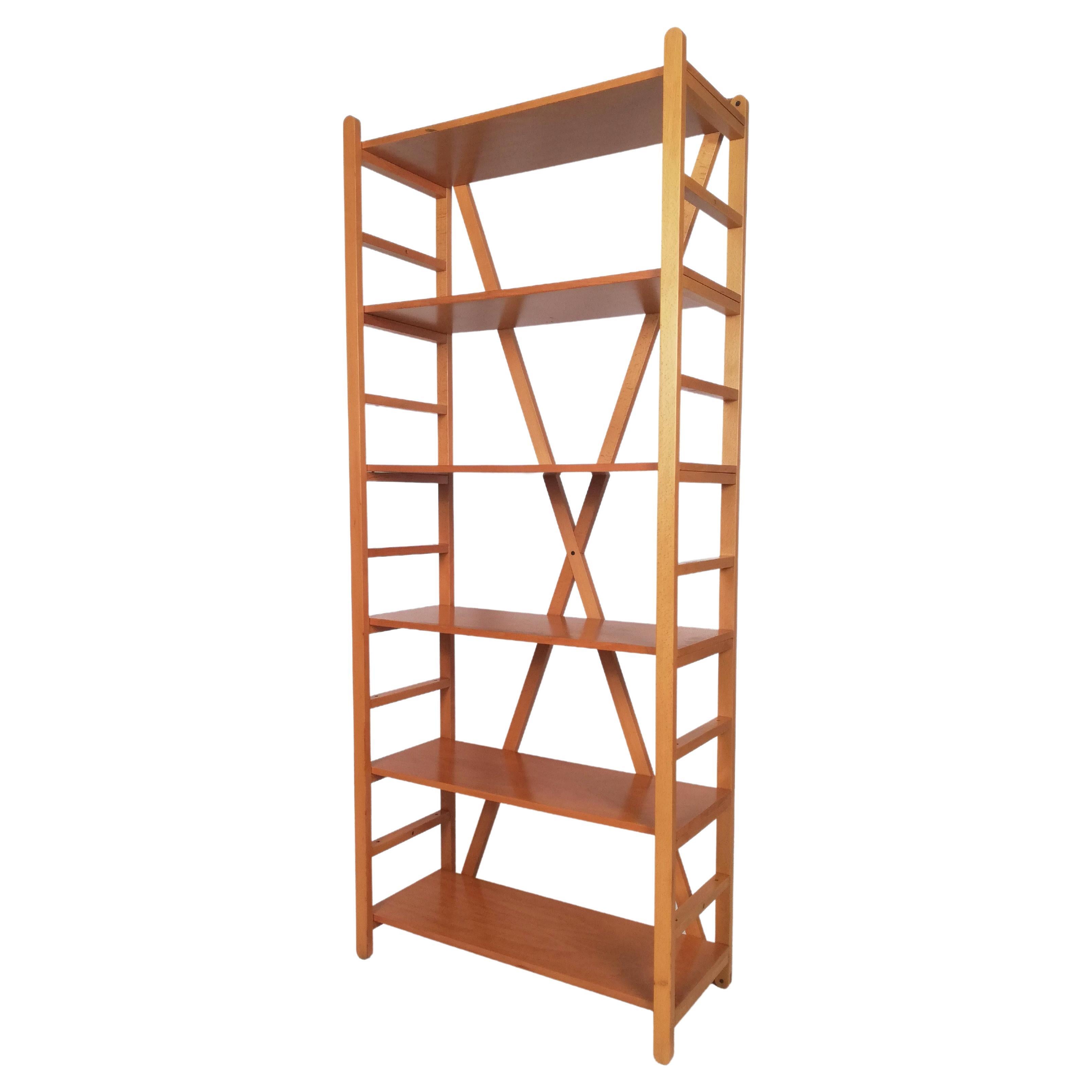 Bookcase in the Style of Cassina, Made in Beech Wood Designed by Enrico Tonucci  For Sale