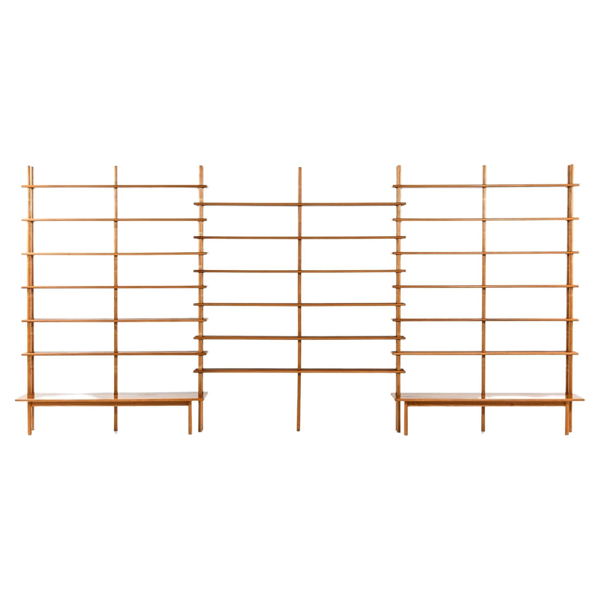 Bookcase in Walnut, Elm, Beech and Brass in the Style of William Watting, 1950's For Sale