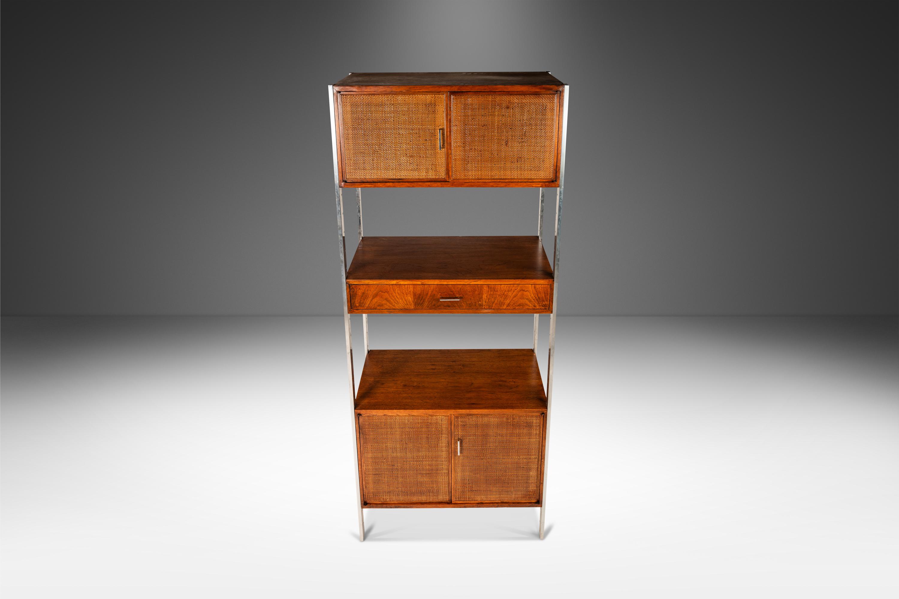 Mid-Century Modern Bookcase in Walnut & Stainless Steel by Jack Cartwright for Founders, USA, 1960s