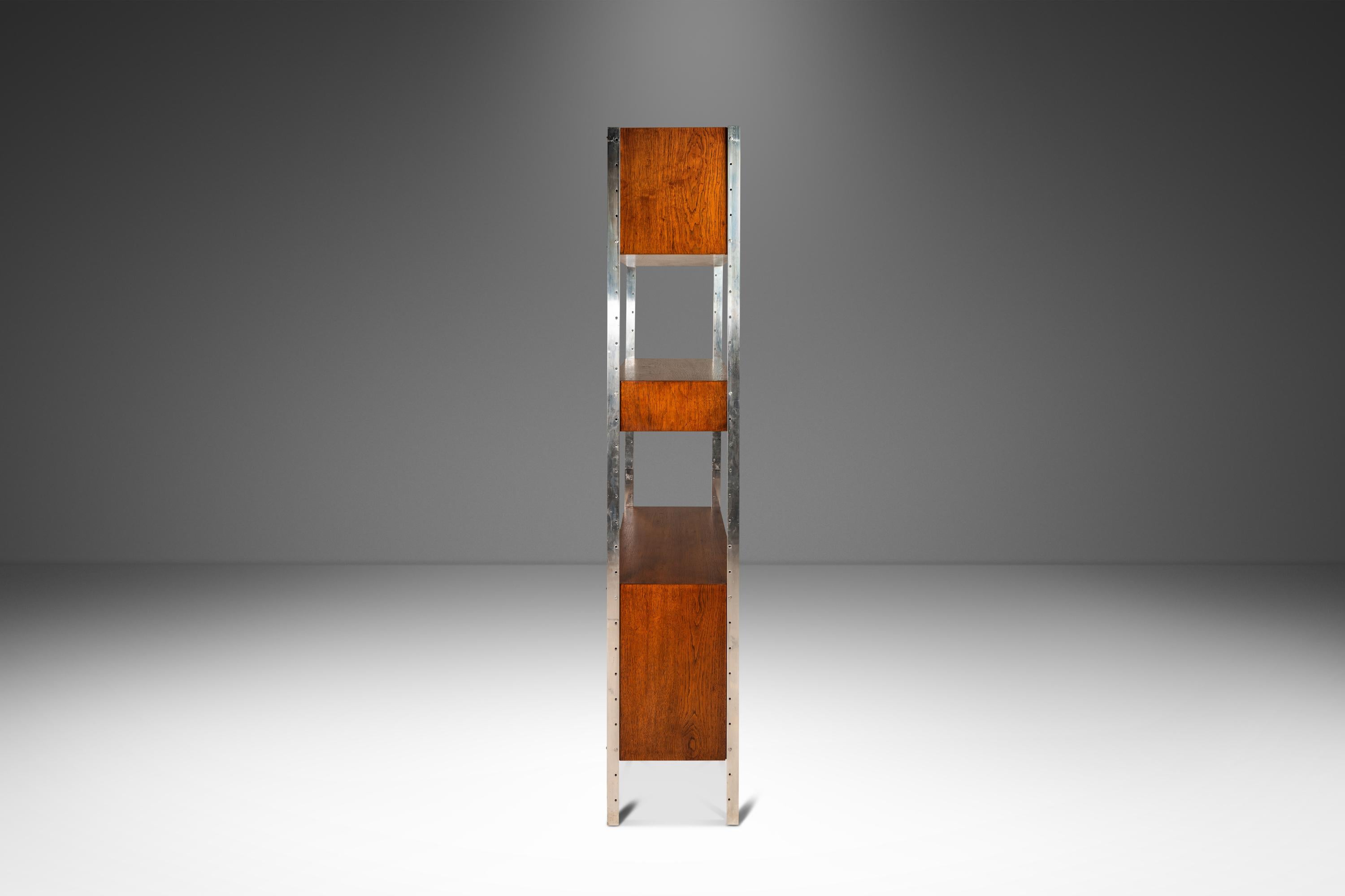 Bookcase in Walnut & Stainless Steel by Jack Cartwright for Founders, USA, 1960s In Good Condition In Deland, FL