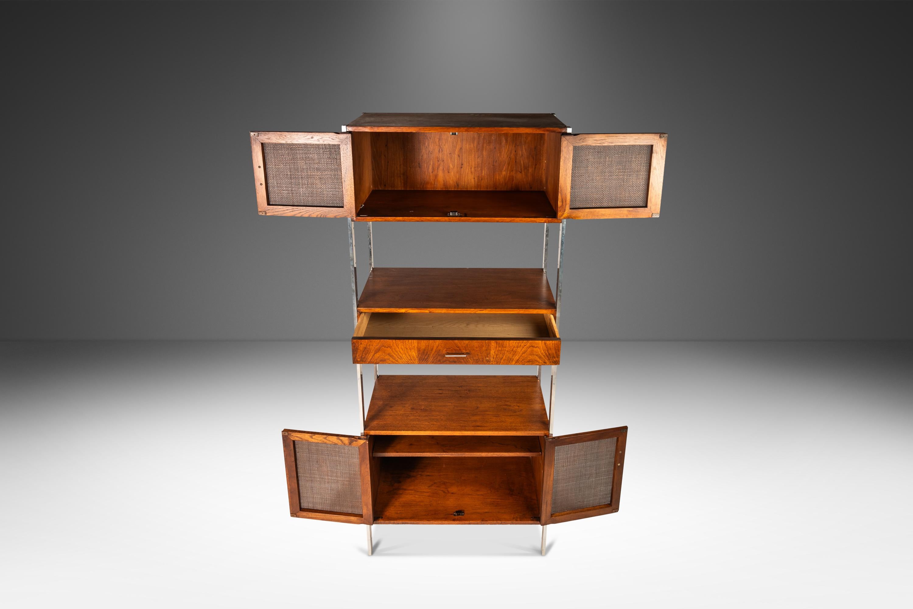 Mid-20th Century Bookcase in Walnut & Stainless Steel by Jack Cartwright for Founders, USA, 1960s