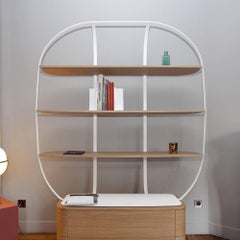 Bookcase Klec L in Light Oak and White Lacquered Metal