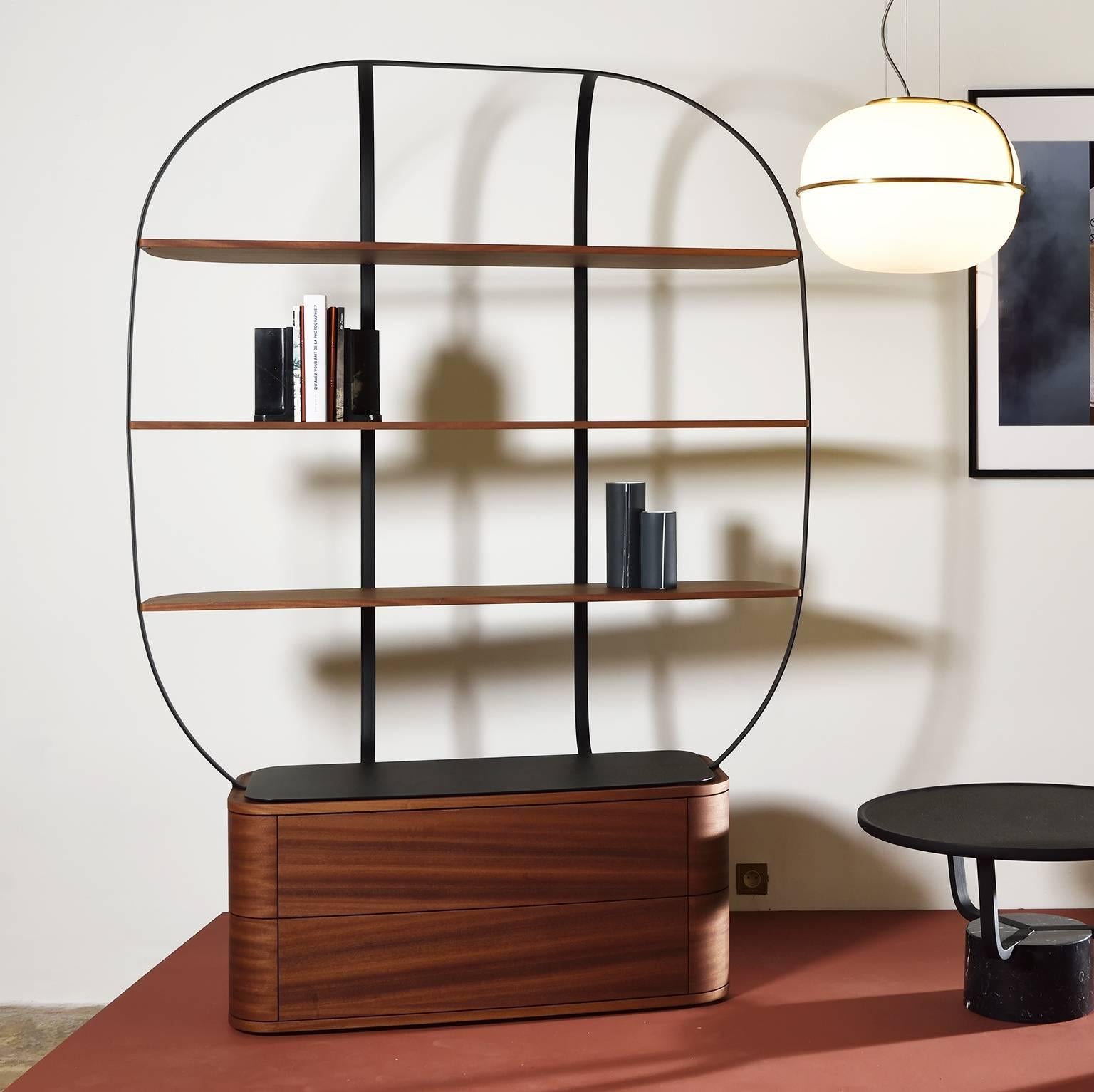 Bookcase Klec L in Mahogany and Black Lacquered Metal In New Condition For Sale In Toulouse, FR