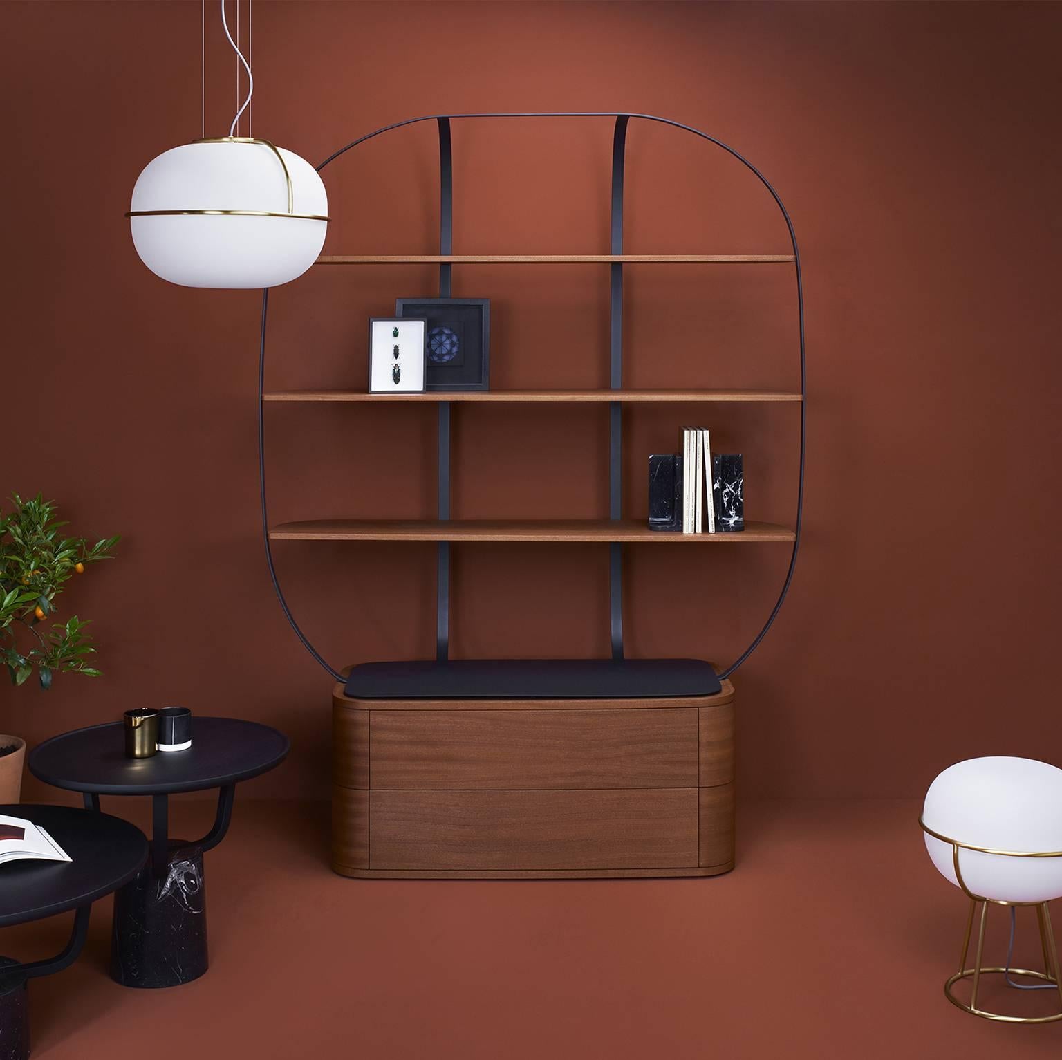 Bookcase Klec L in Mahogany and Black Lacquered Metal For Sale 2
