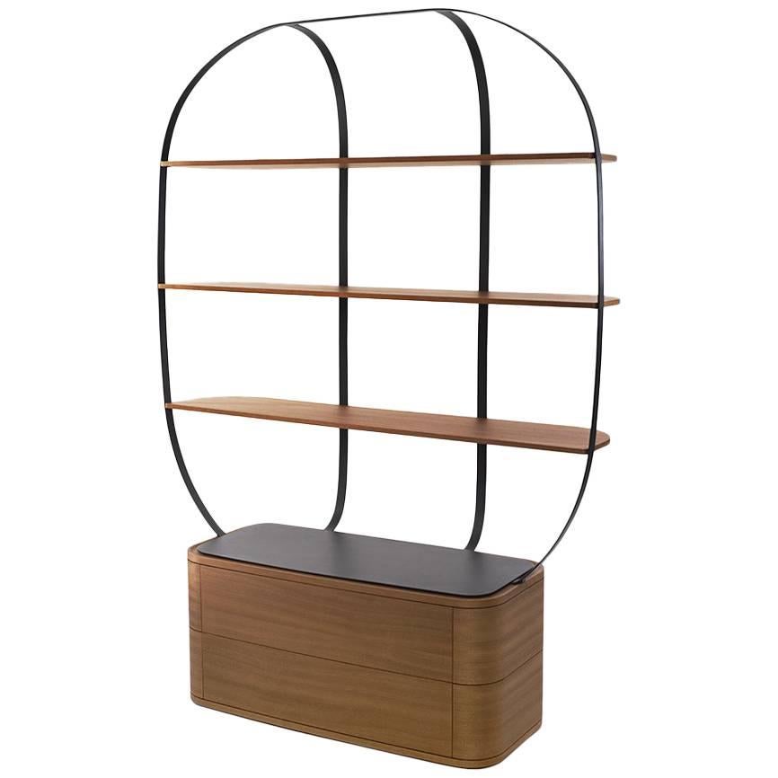 Bookcase Klec L in Mahogany and Black Lacquered Metal For Sale