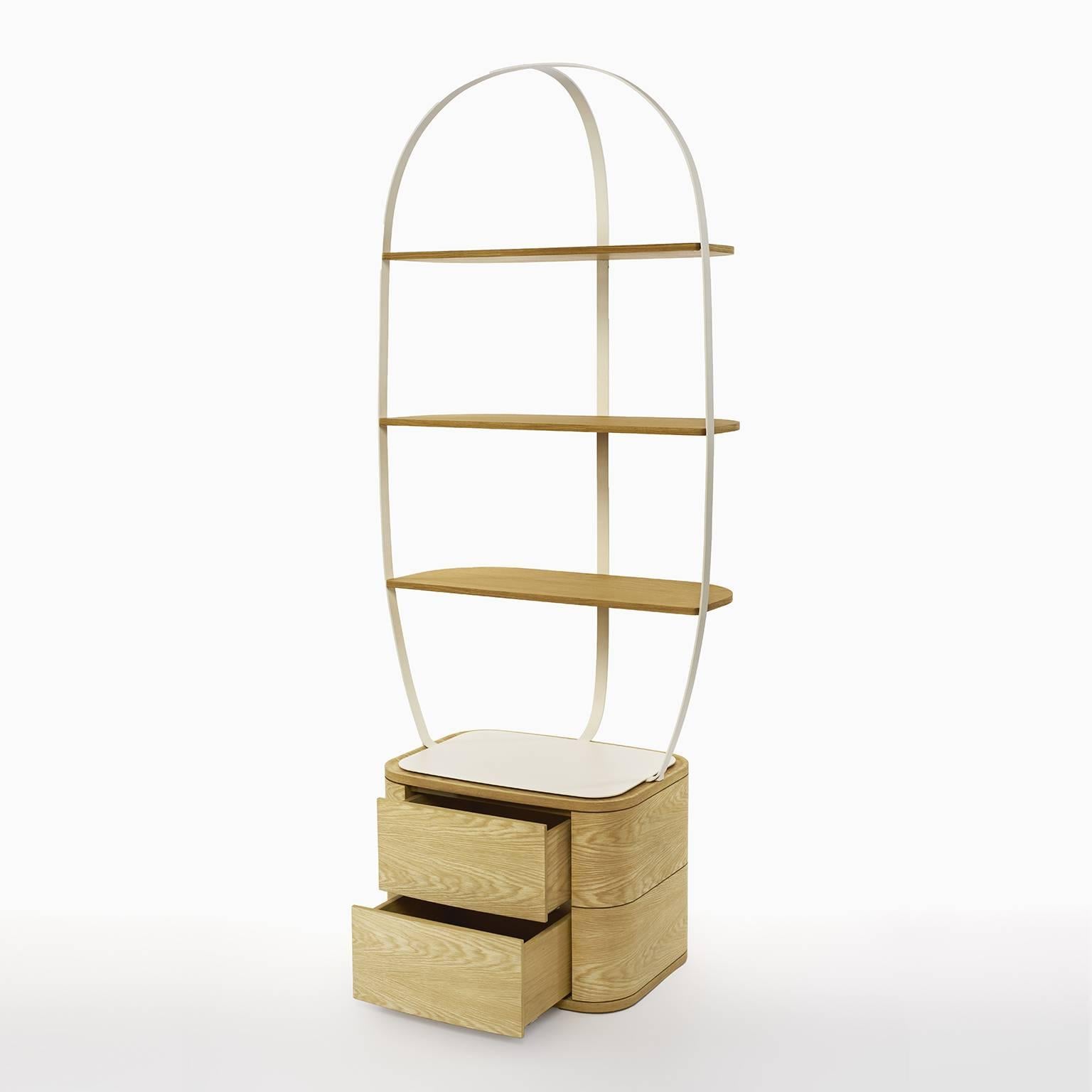 French Bookcase Klec S in Light Oak and White Lacquered Metal For Sale