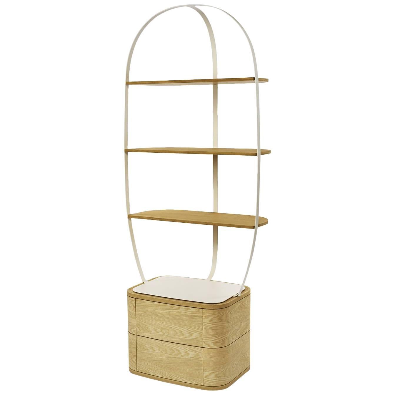 Bookcase Klec S in Light Oak and White Lacquered Metal For Sale