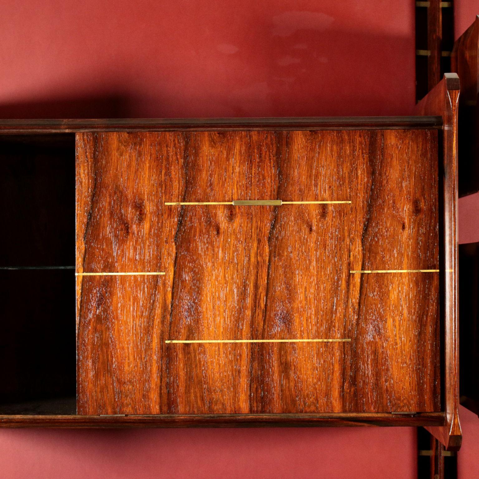 Mid-Century Modern Bookcase La Permanente Mobili Cantù Wood Brass Leatherette, 1950s