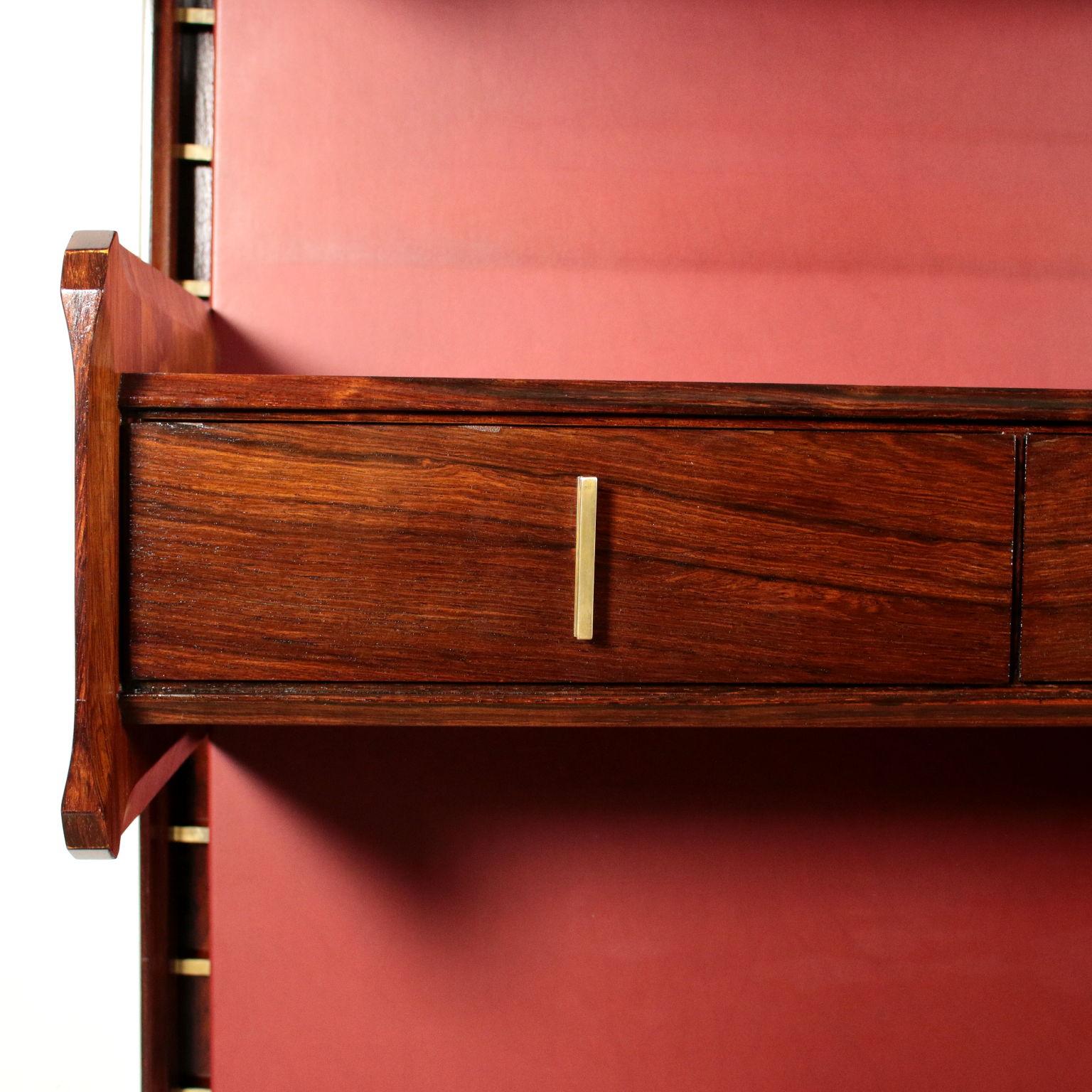 Mid-20th Century Bookcase La Permanente Mobili Cantù Wood Brass Leatherette, 1950s