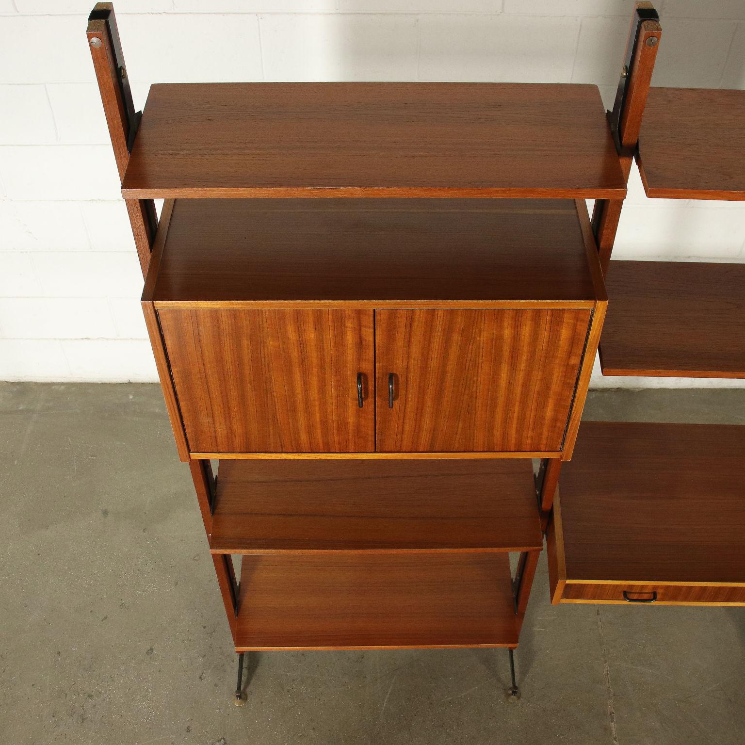 Bookcase Mahogany Veneer Wood Metal Italy 1960s 5