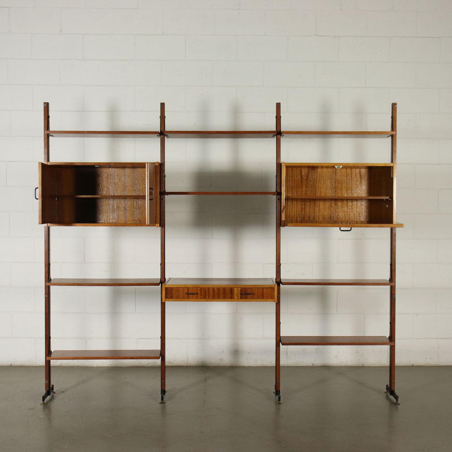 Mid-Century Modern Bookcase Mahogany Veneer Wood Metal Italy 1960s