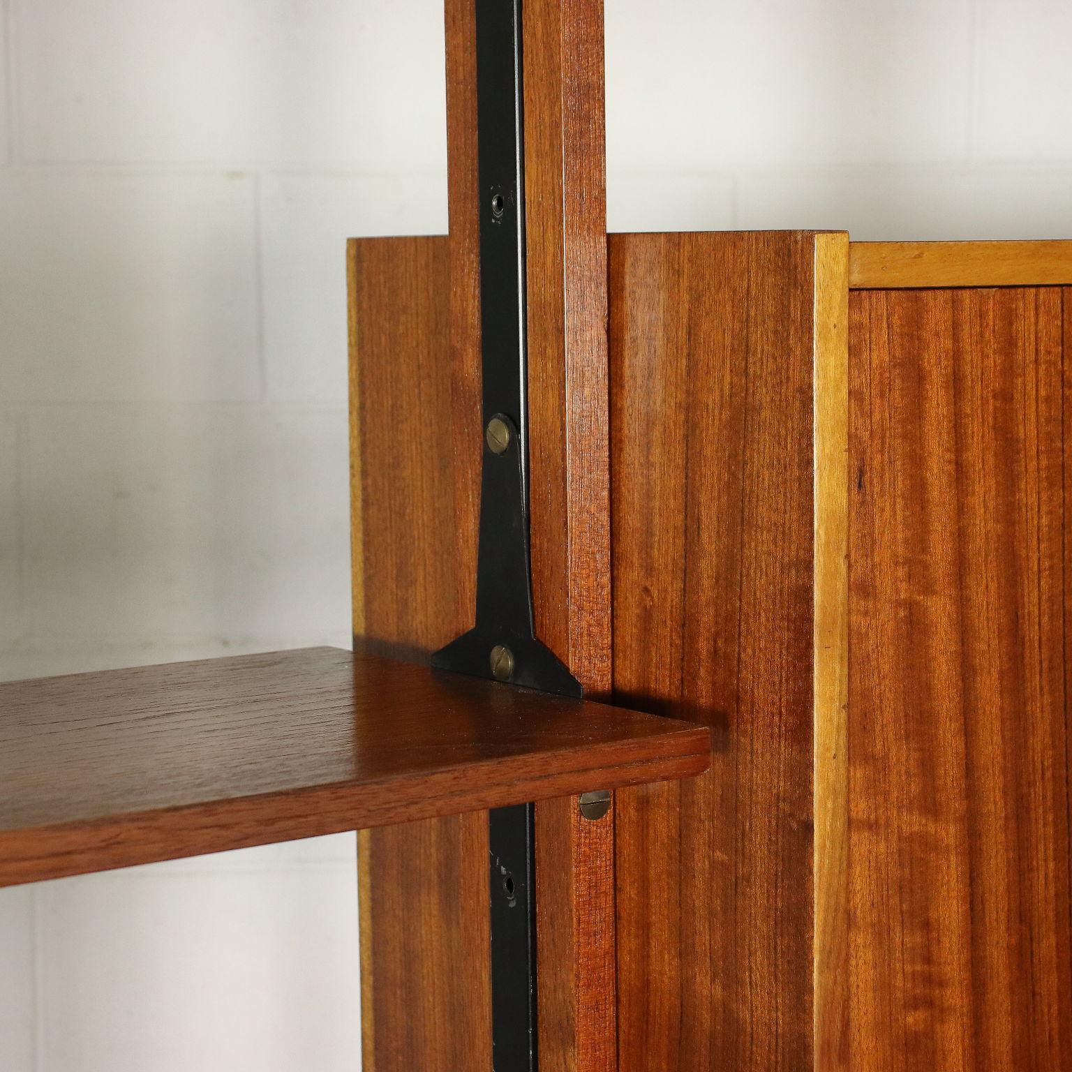 Bookcase Mahogany Veneer Wood Metal Italy 1960s 2