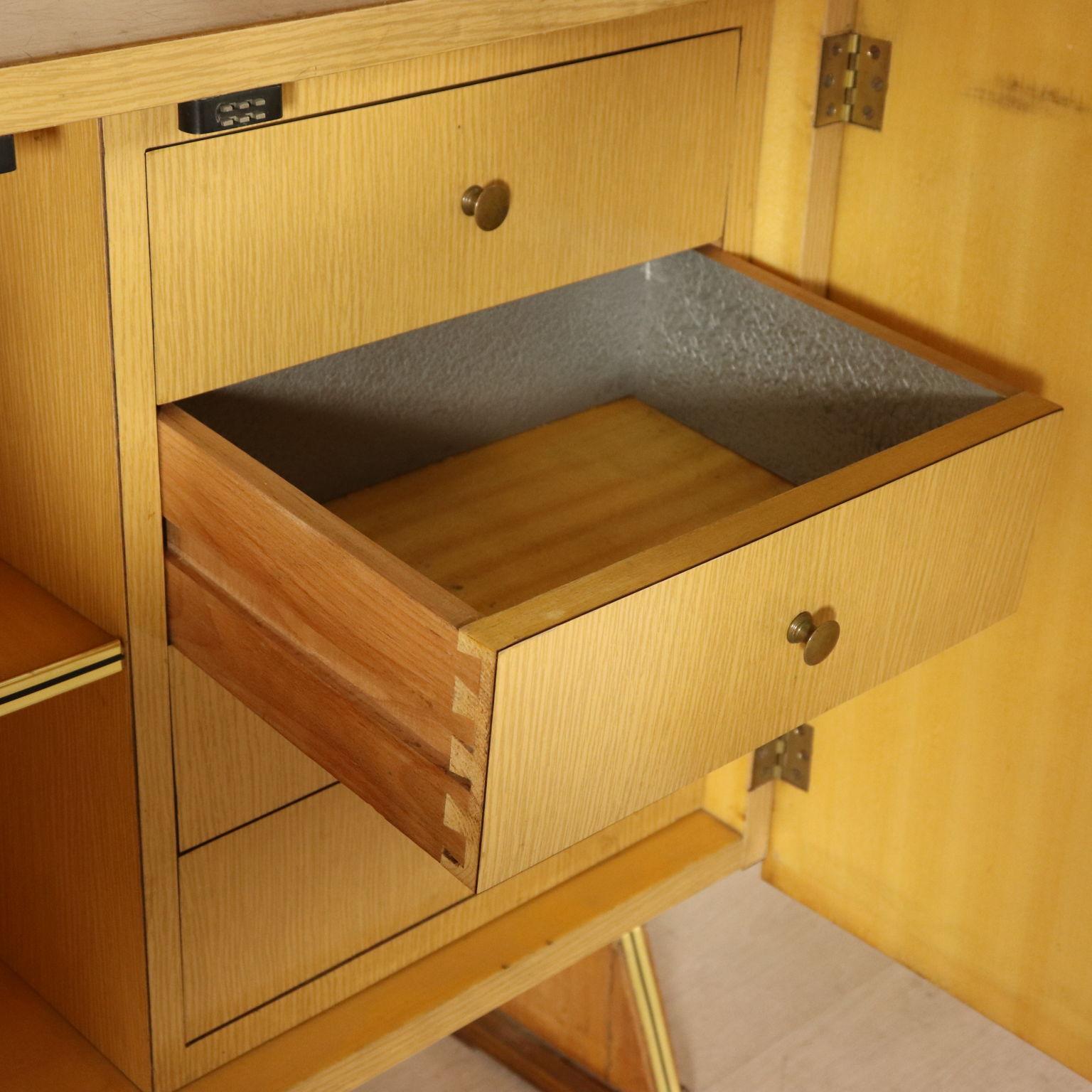 Bookcase Oak and Formica Veneer Brass Metal Vintage Italy, 1960s 7