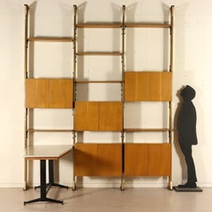 Bookcase Oak and Formica Veneer Brass Metal Vintage Italy, 1960s