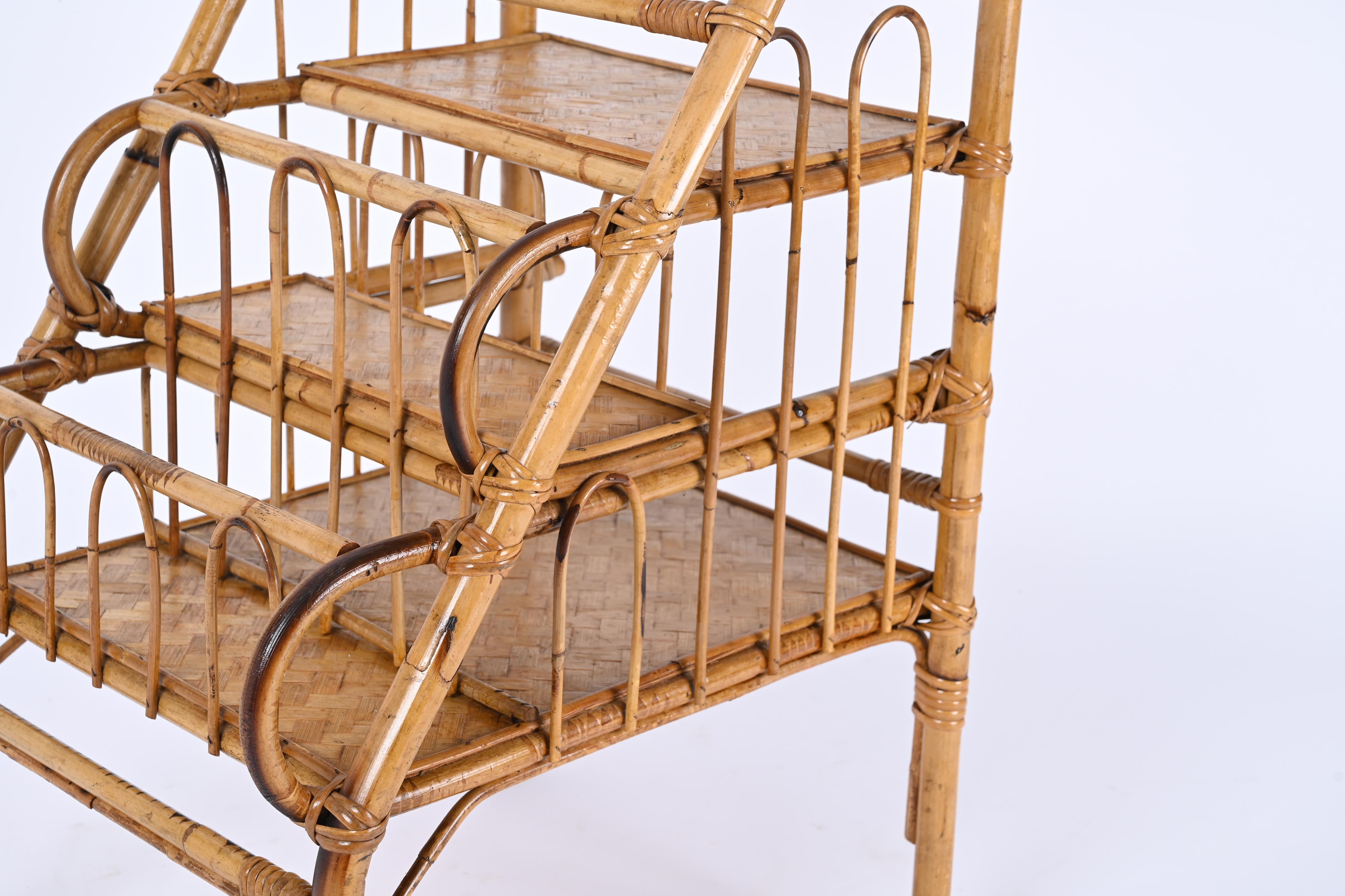 Bookcase or Dry Bar in Rattan e Bamboo by Vivai Del Sud, Italy, 1960s For Sale 6