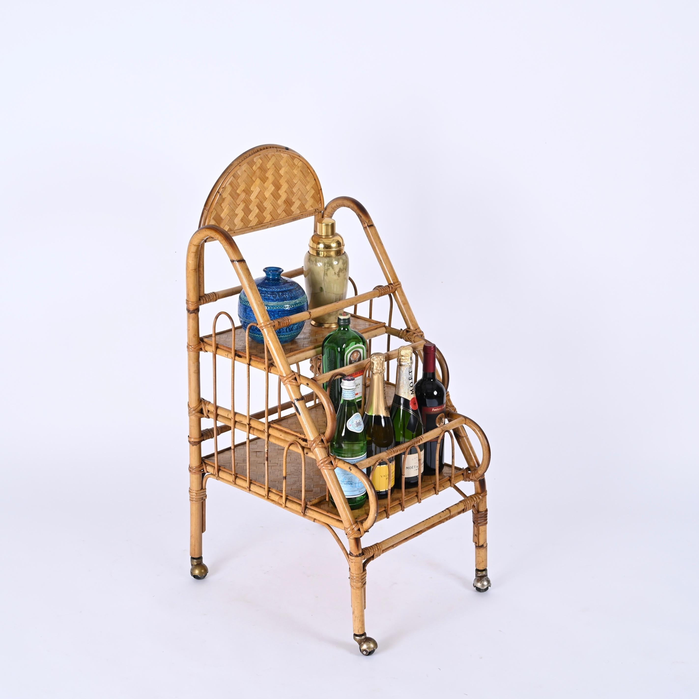 Bookcase or Dry Bar in Rattan e Bamboo by Vivai Del Sud, Italy, 1960s For Sale 9