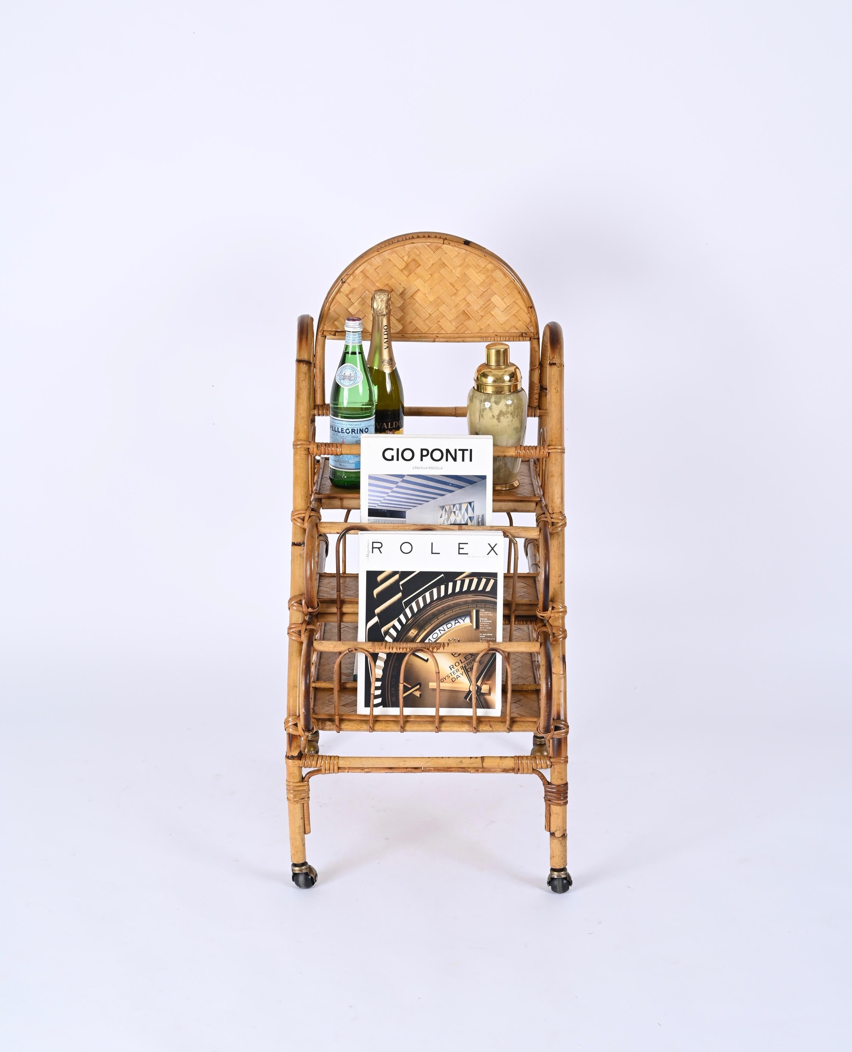 Bookcase or Dry Bar in Rattan e Bamboo by Vivai Del Sud, Italy, 1960s For Sale 11