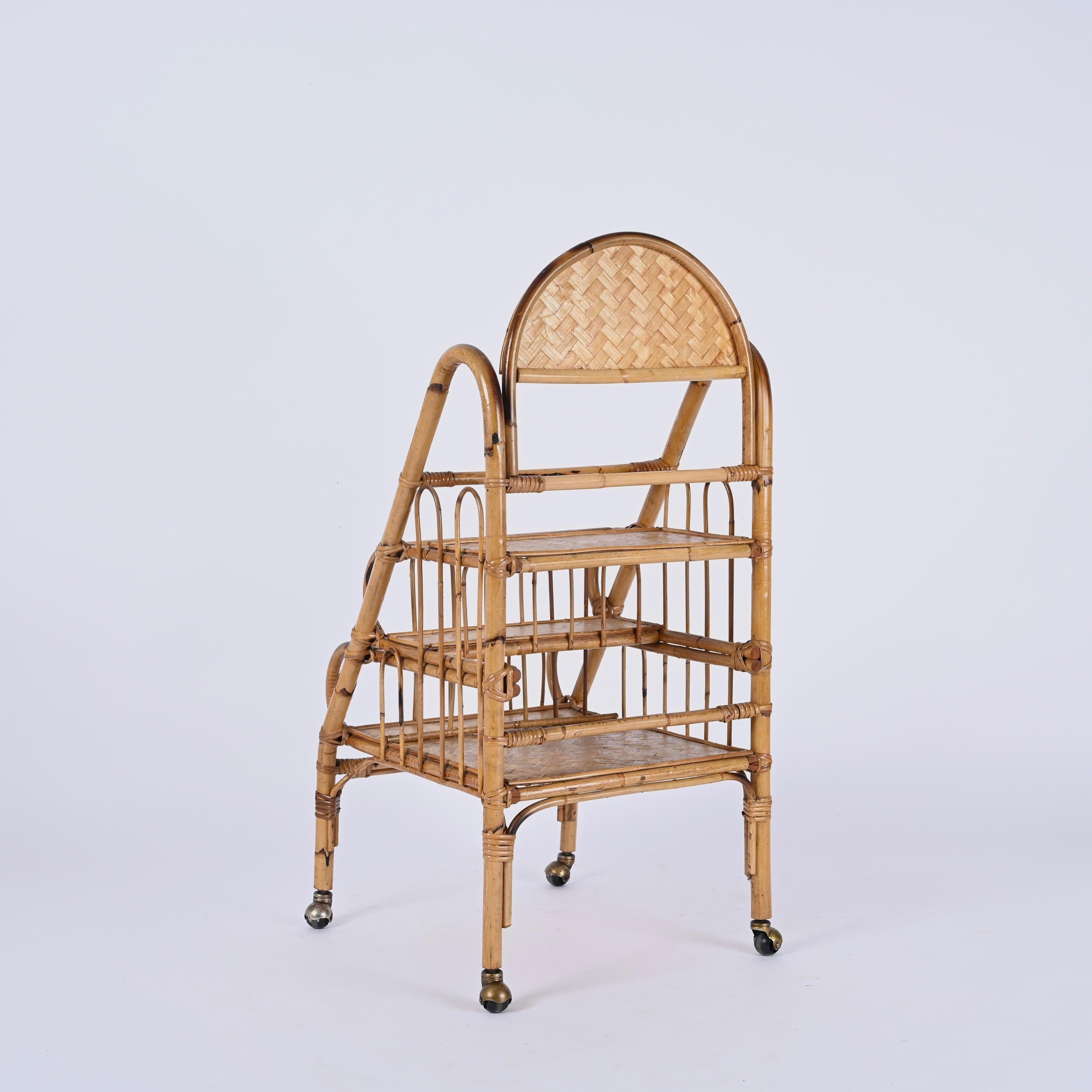 Bookcase or Dry Bar in Rattan e Bamboo by Vivai Del Sud, Italy, 1960s For Sale 12