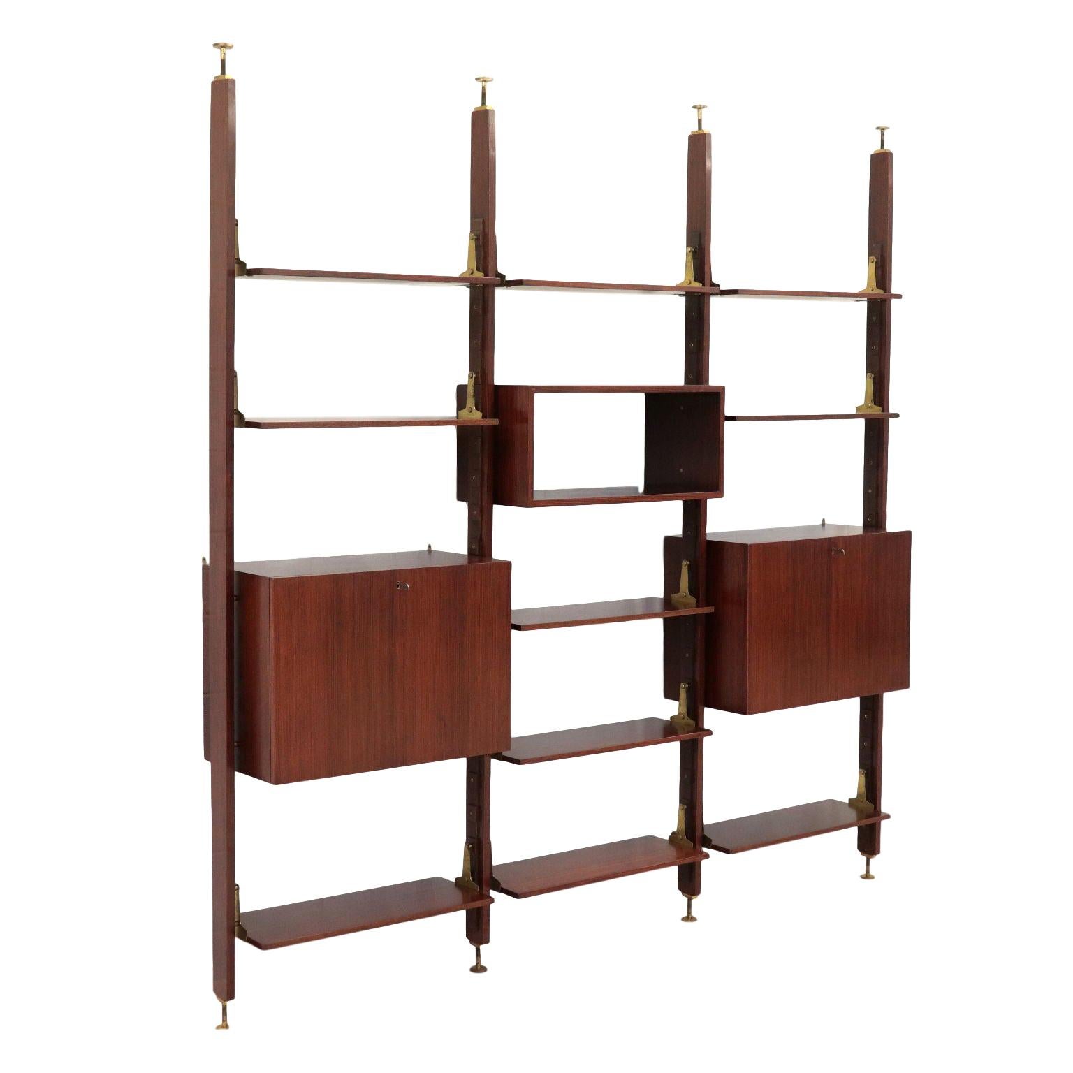Bookcase Rosewood Veneer Brass and Solid Rosewood, Italy, 1960s at 1stDibs