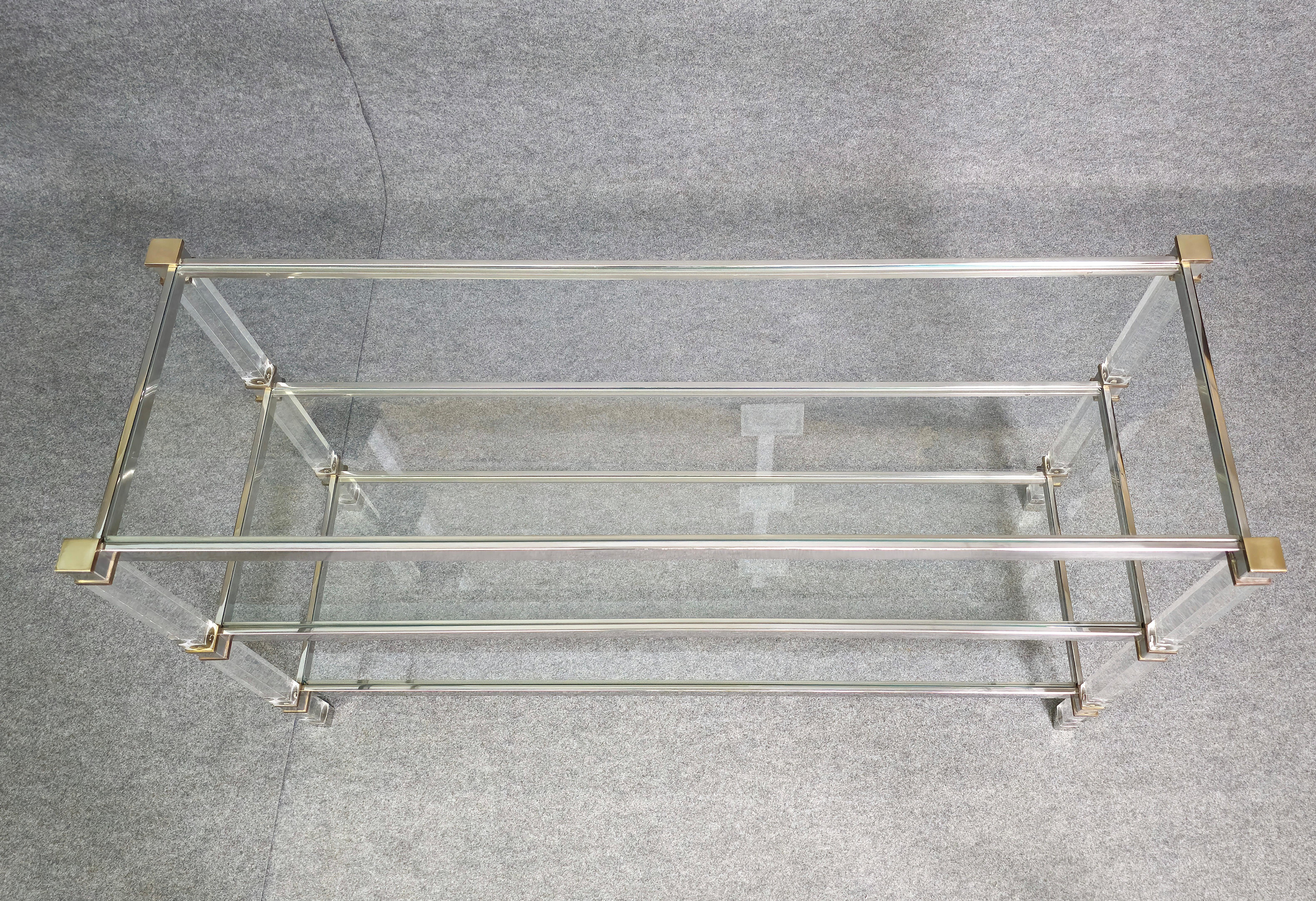 Bookcase Shelf in Plexiglass, Steel and Brass Midcentury Design Italia 1970s For Sale 6