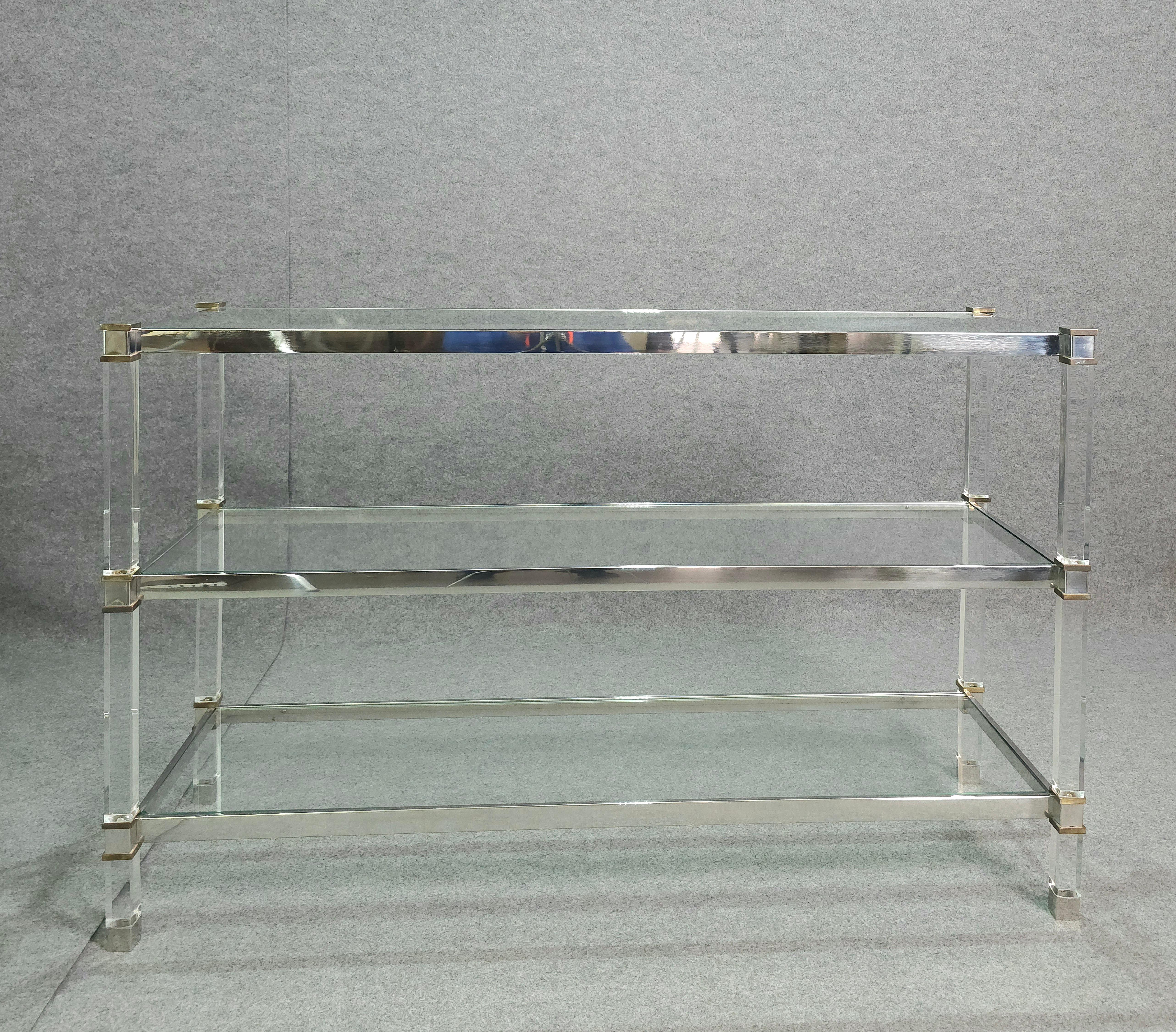 Bookcase Shelf in Plexiglass, Steel and Brass Midcentury Design Italia 1970s For Sale 8
