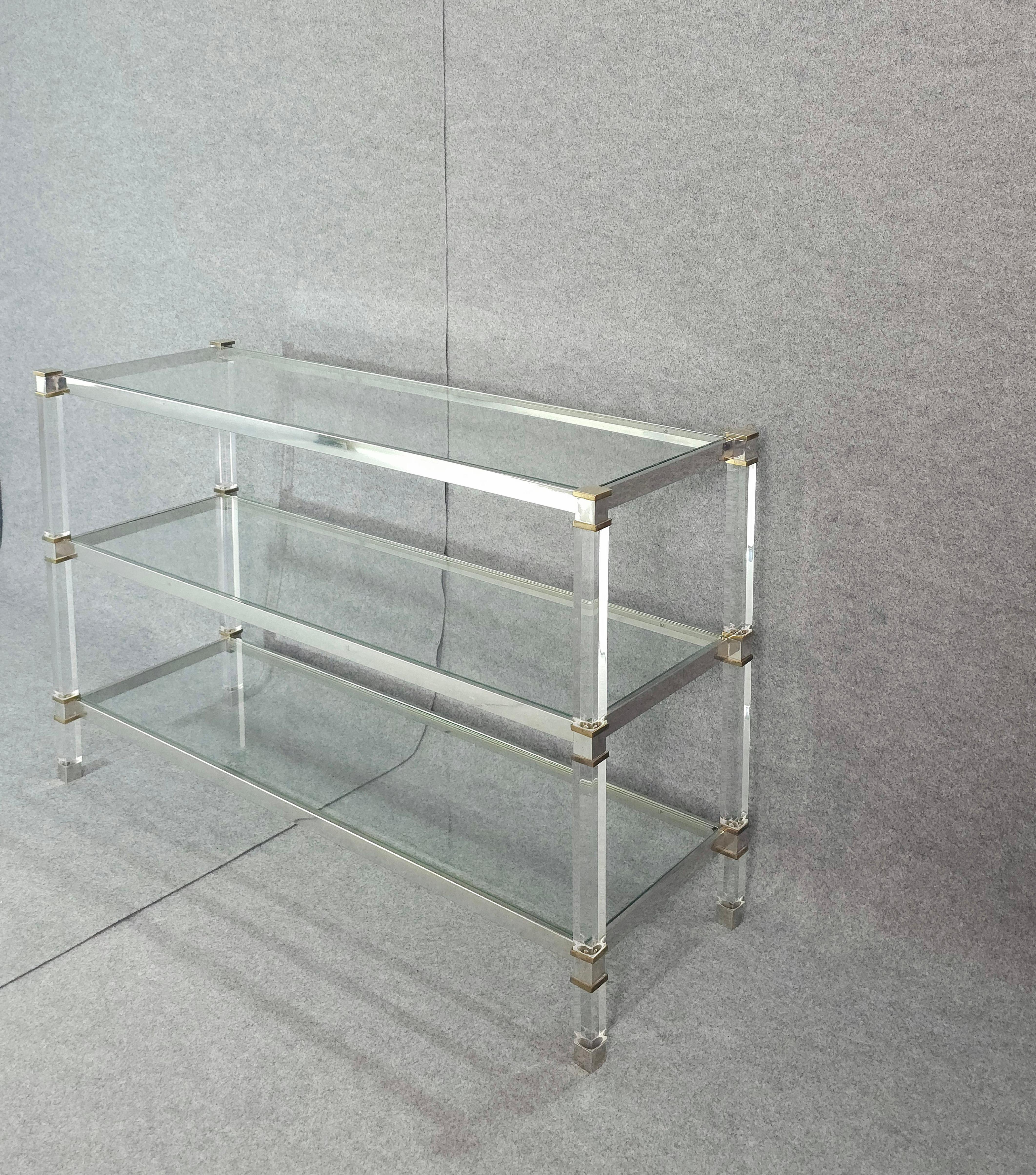 Bookcase Shelf in Plexiglass, Steel and Brass Midcentury Design Italia 1970s For Sale 10