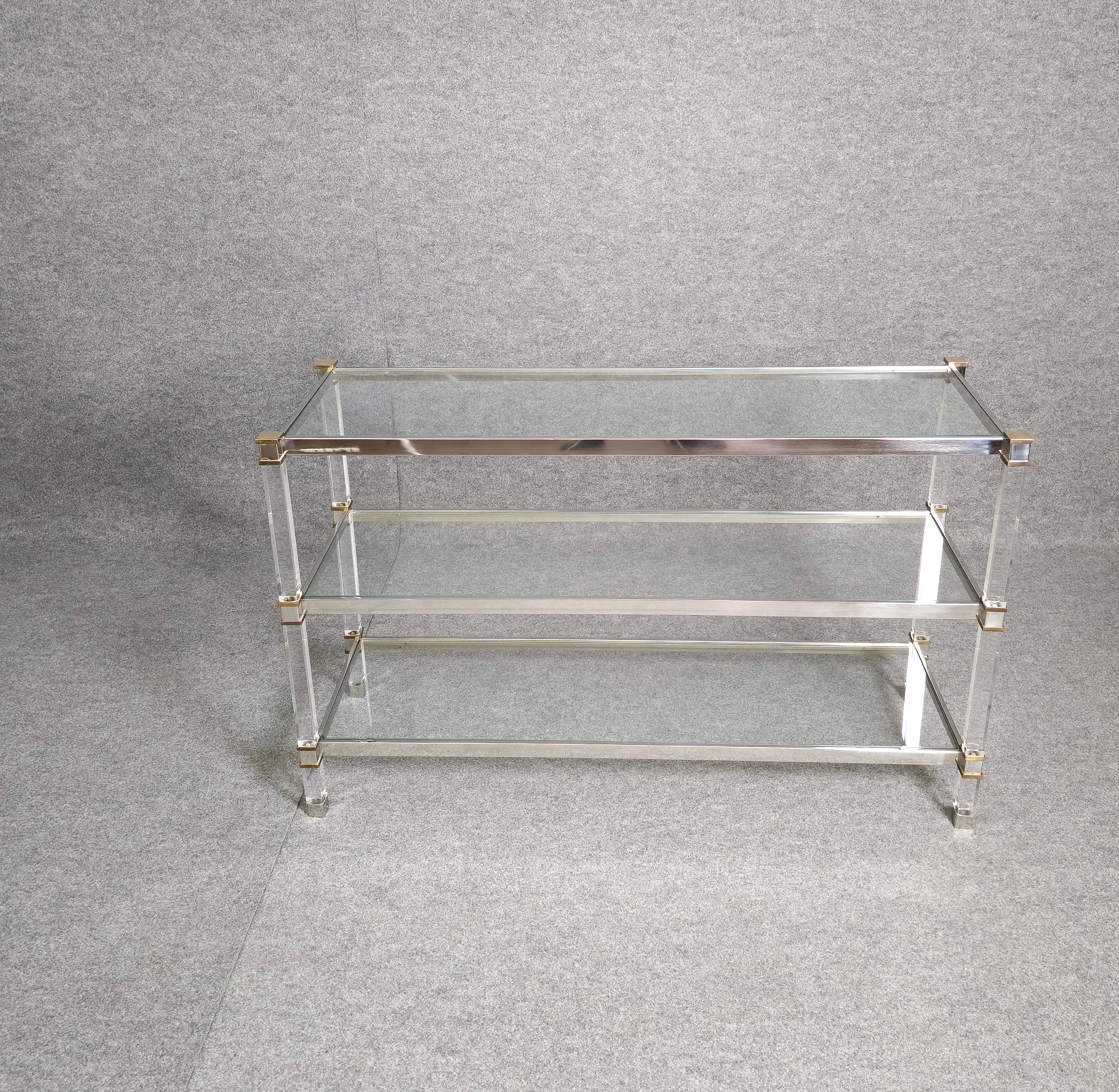 Bookcase Shelf in Plexiglass, Steel and Brass Midcentury Design Italia 1970s 12