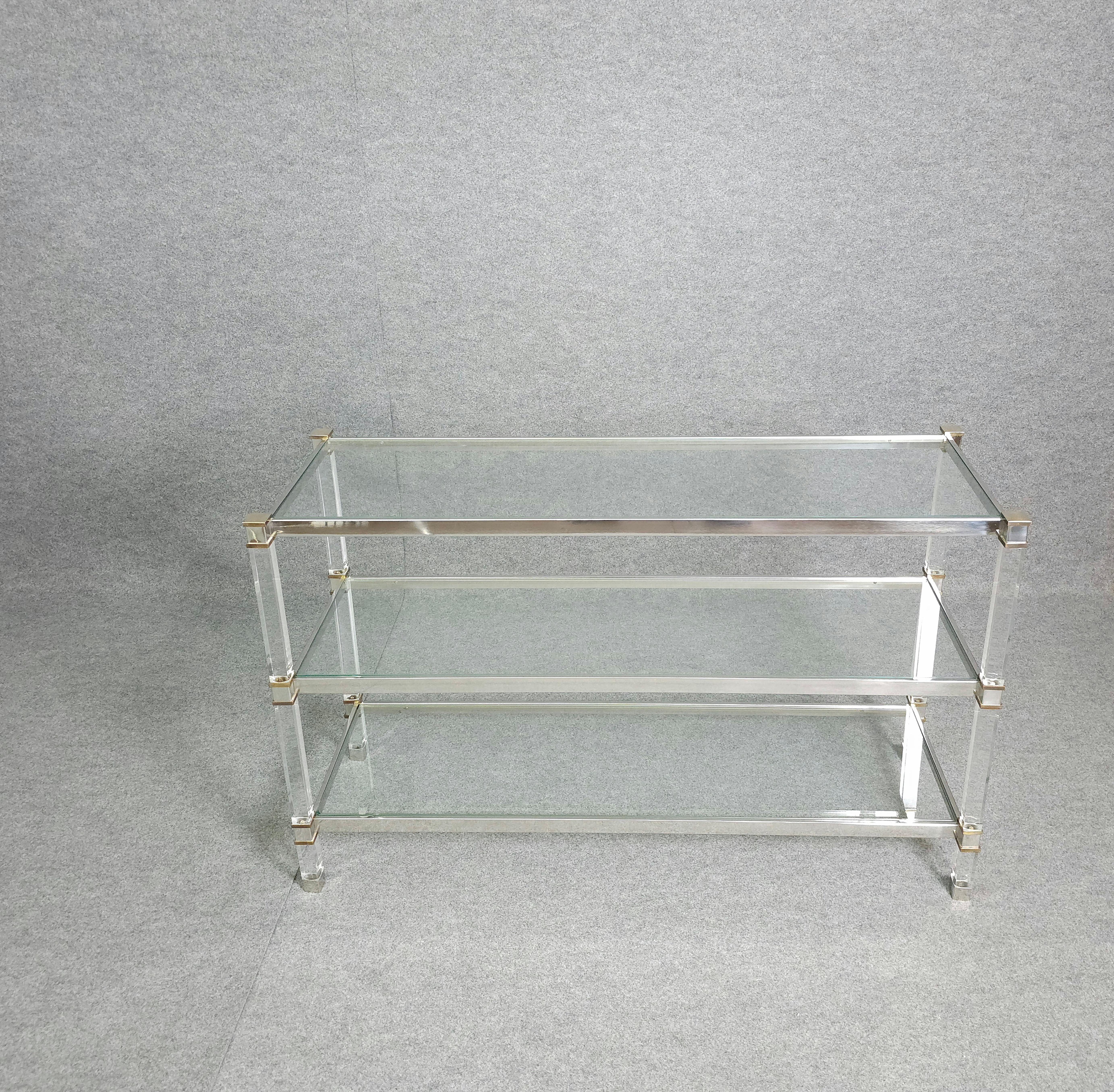 Bookcase Shelf in Plexiglass, Steel and Brass Midcentury Design Italia 1970s For Sale 13