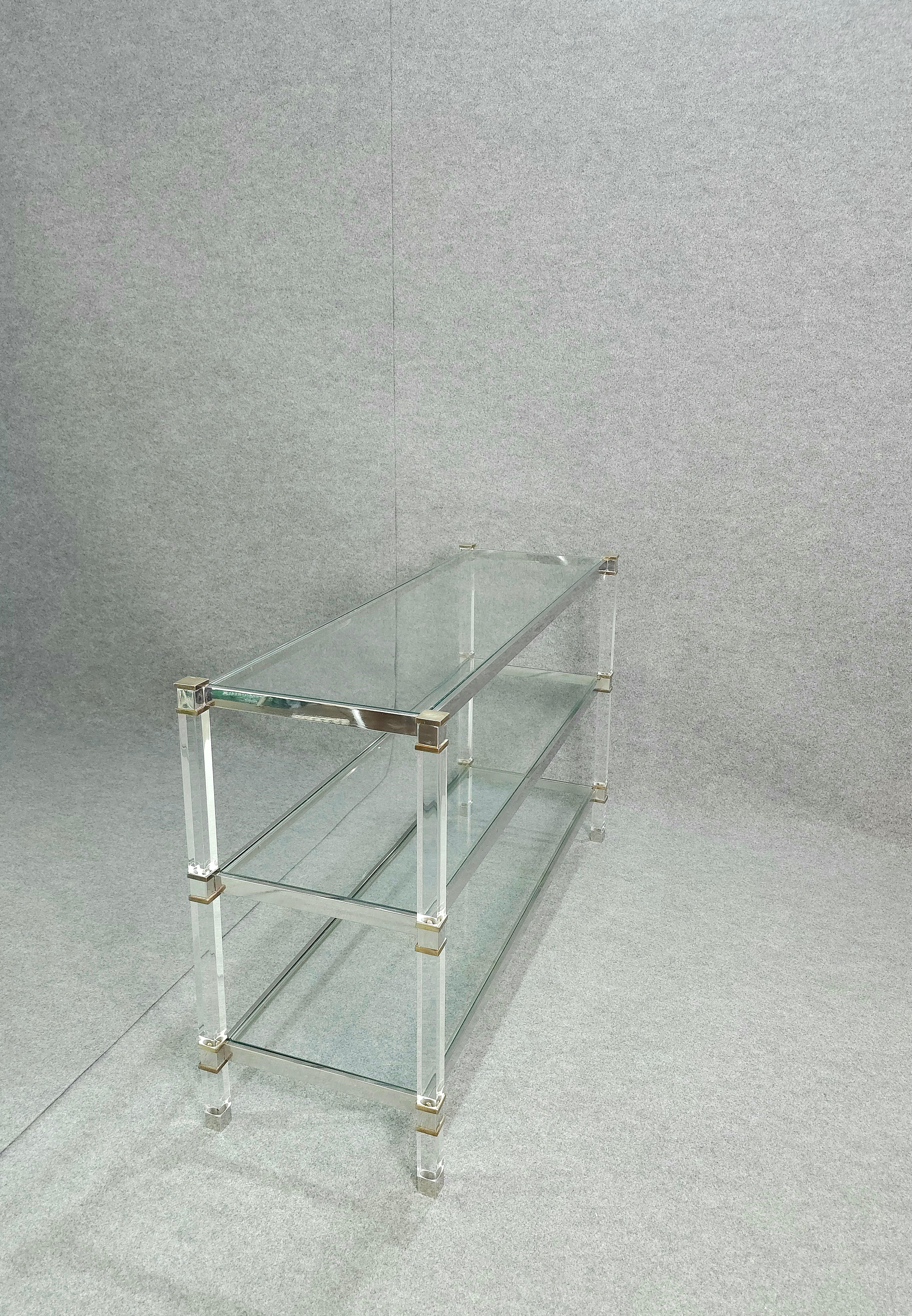 20th Century Bookcase Shelf in Plexiglass, Steel and Brass Midcentury Design Italia 1970s For Sale