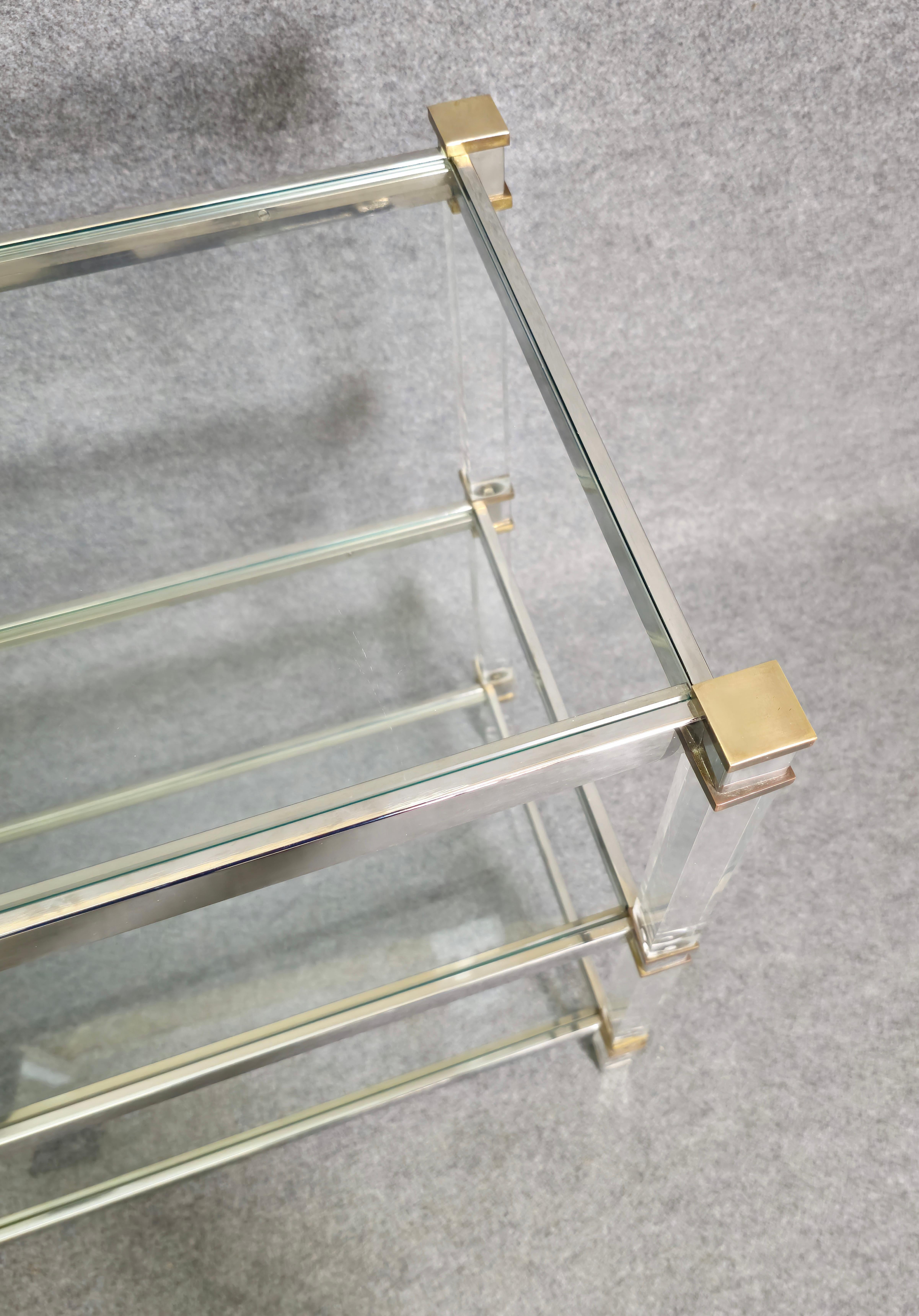 Bookcase Shelf in Plexiglass, Steel and Brass Midcentury Design Italia 1970s For Sale 2