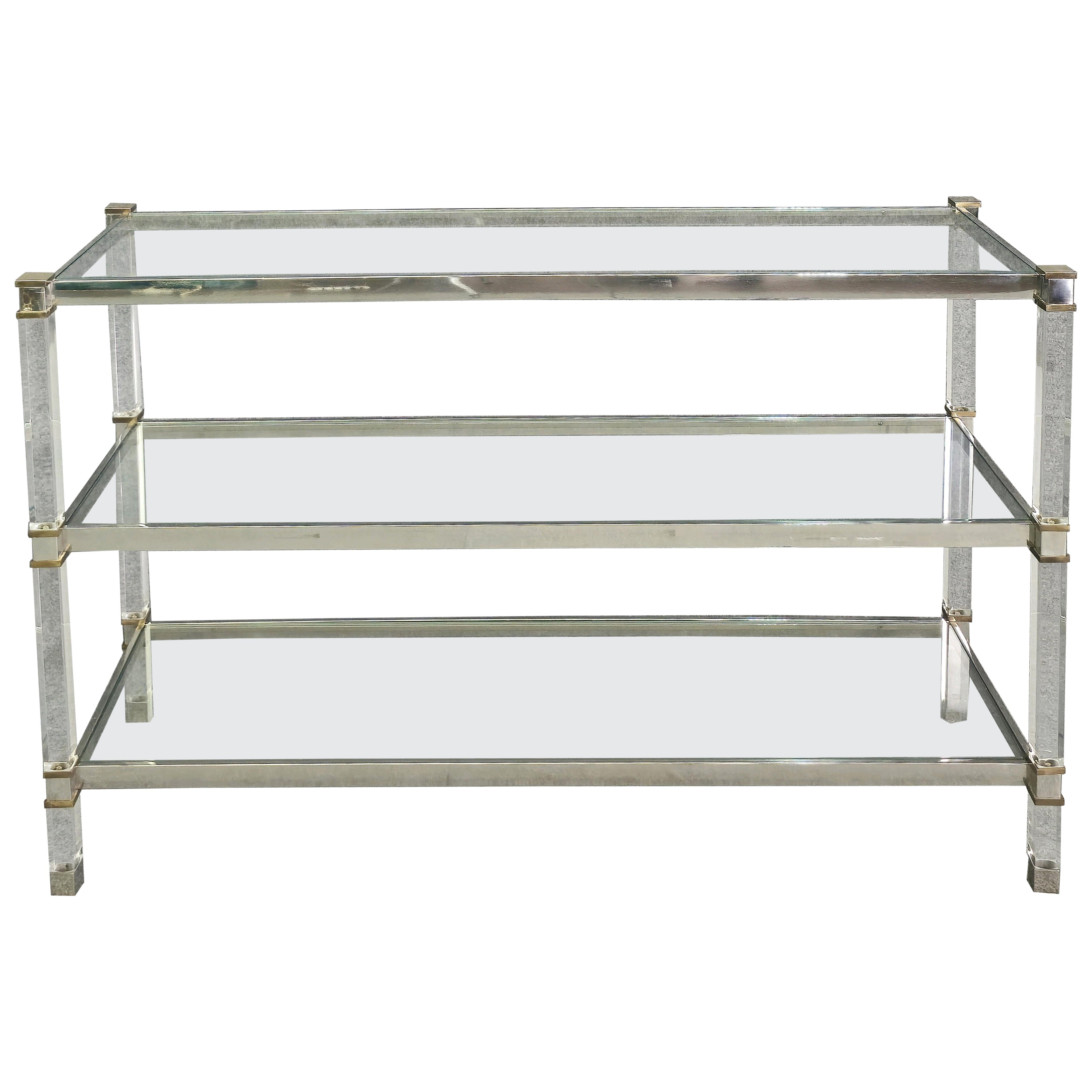Bookcase Shelf in Plexiglass, Steel and Brass Midcentury Design Italia 1970s