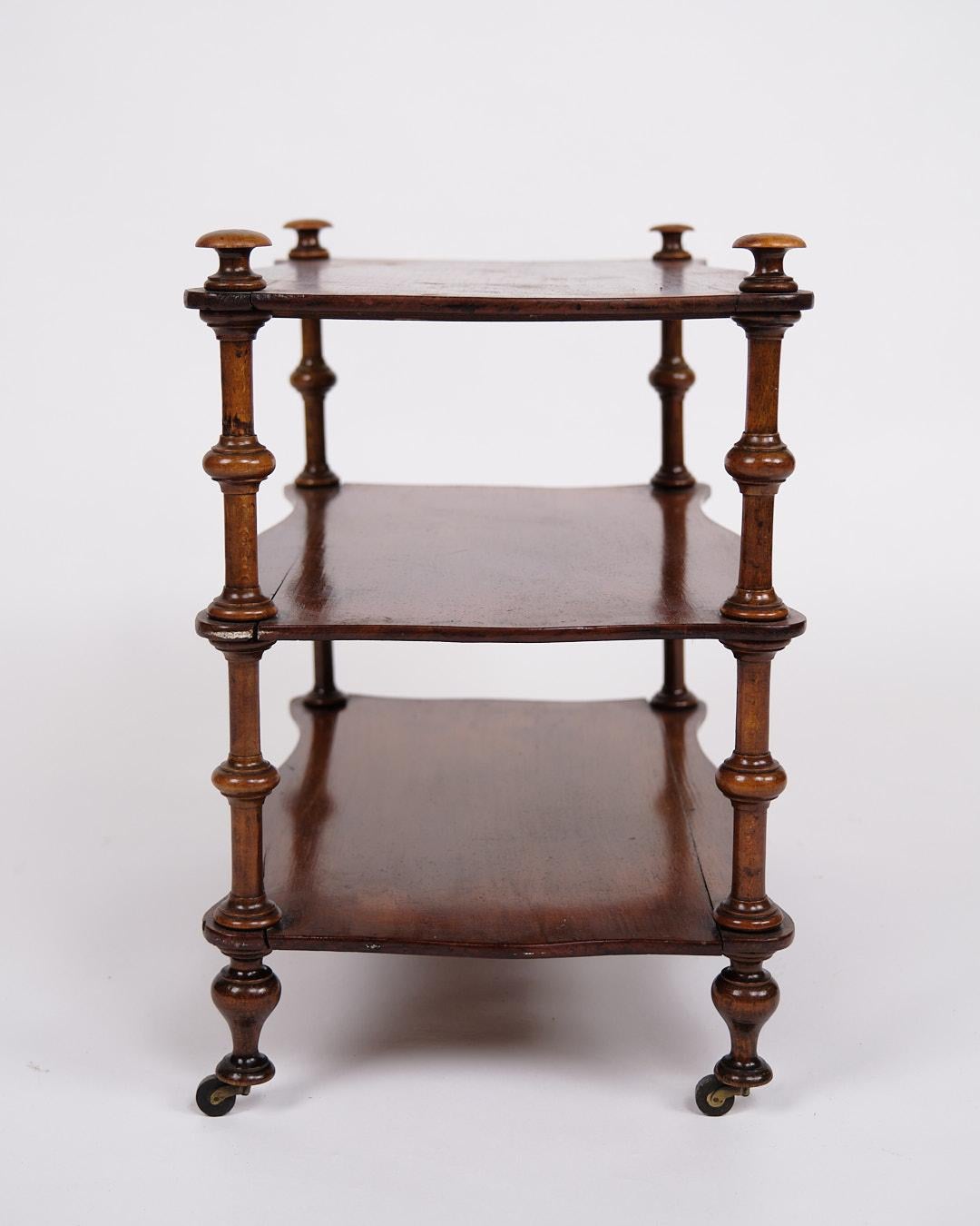 Mogano Libreria/Scaffale con 3 ripiani e ruote in mogano in vendita