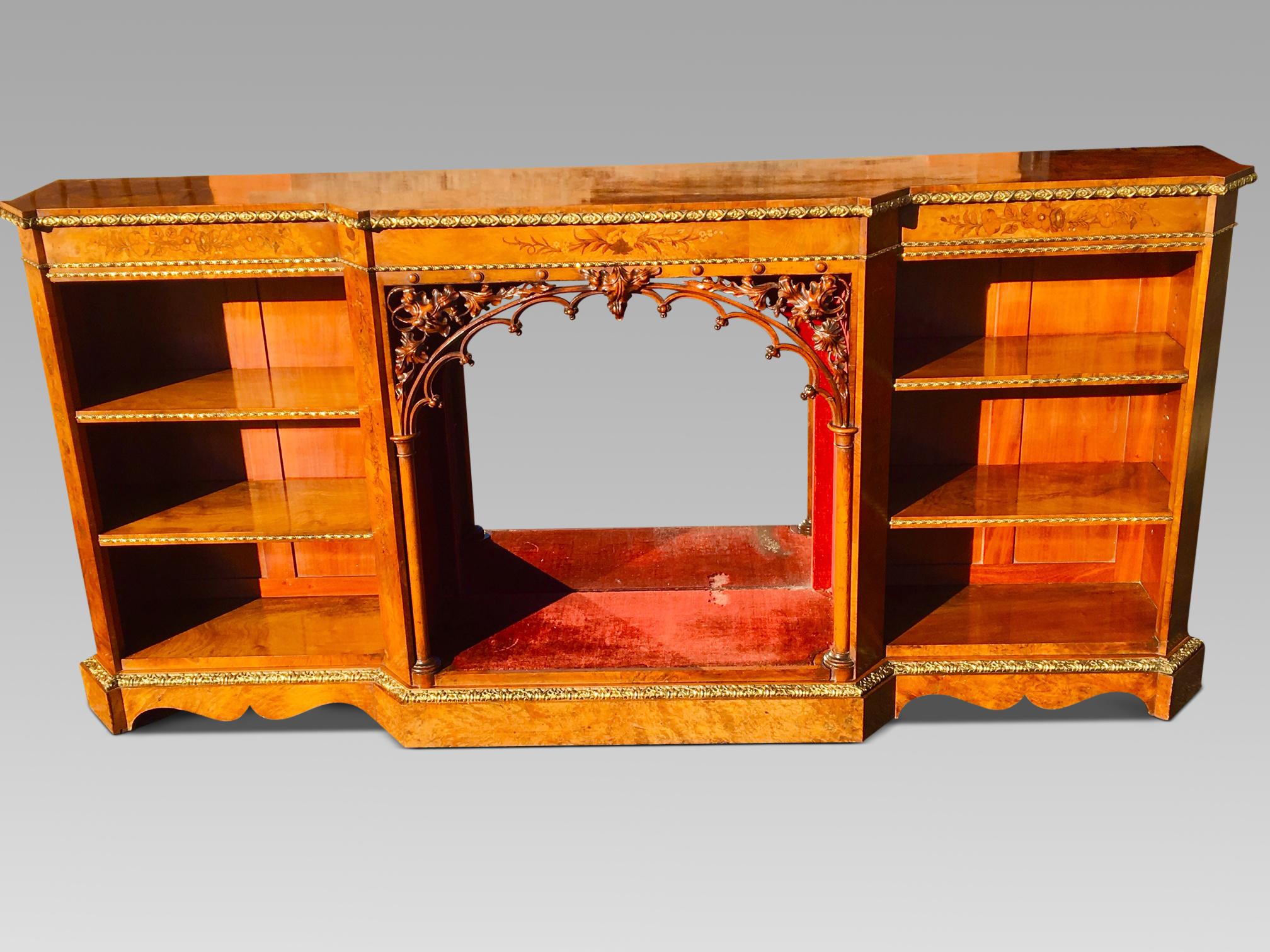Veneer Bookcase or Side Cabinet in Burr Walnut English, circa 1860 For Sale