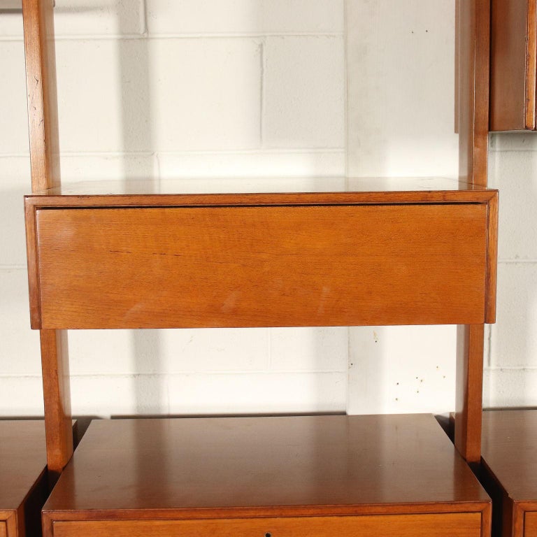 Bookcase Solid Beech Teak Veneer Brass Glass, Italy, 1960s at 1stDibs