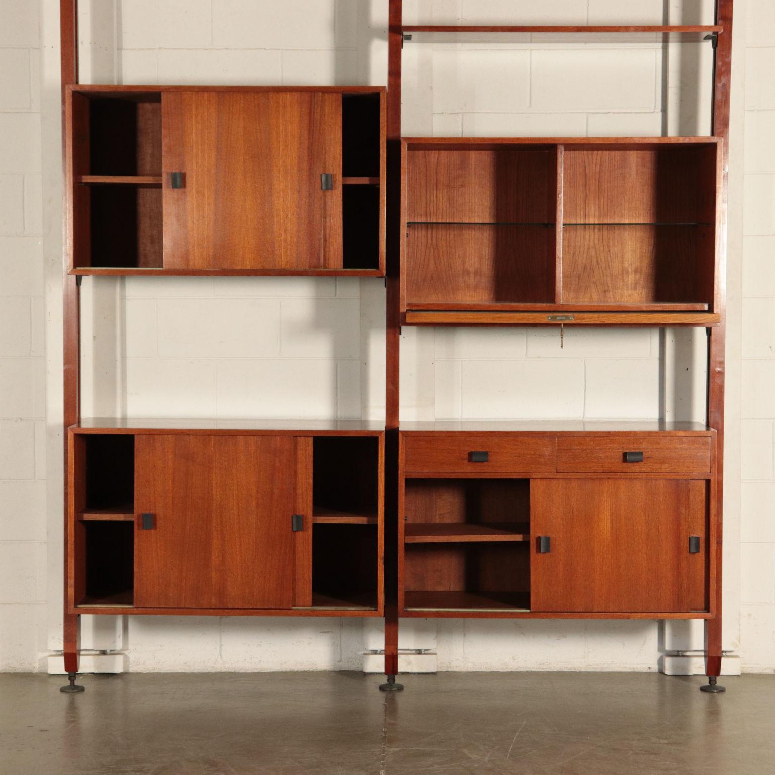 Mid-Century Modern Bookcase, Solid Wood and Teak Veneer, Italy 1960s Italian Production