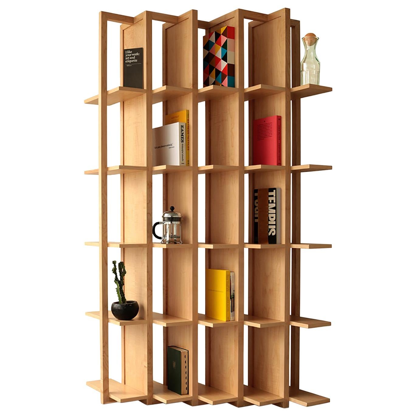 Bookcase & Space Divider Transversal, Made of Maple Solid Wood For Sale