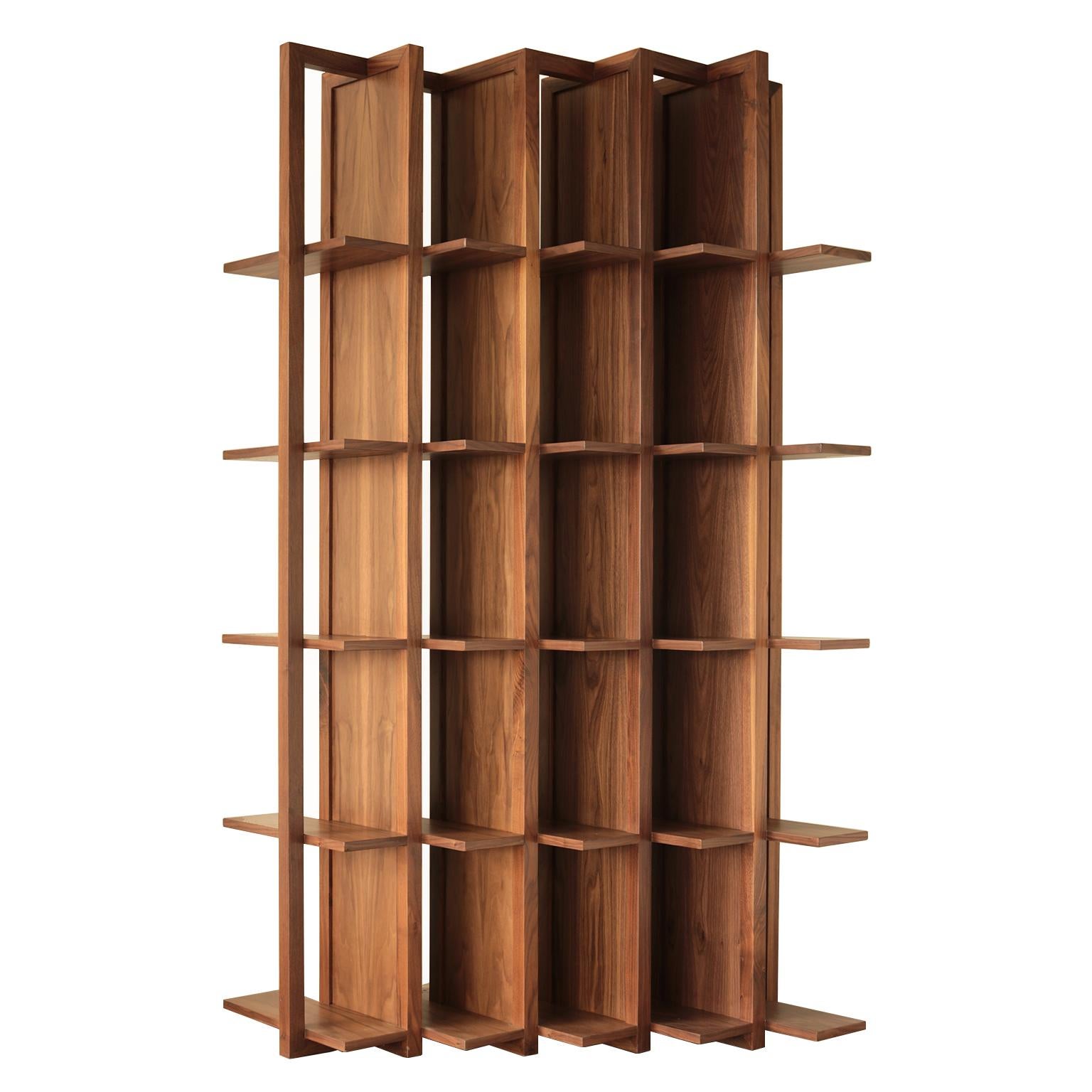 Bookcase and Space Divider Transversal, Made of Walnut and Tzalám Solid Wood For Sale