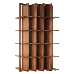 Bookcase and Space Divider Transversal, Made of Walnut and Tzalám Solid Wood