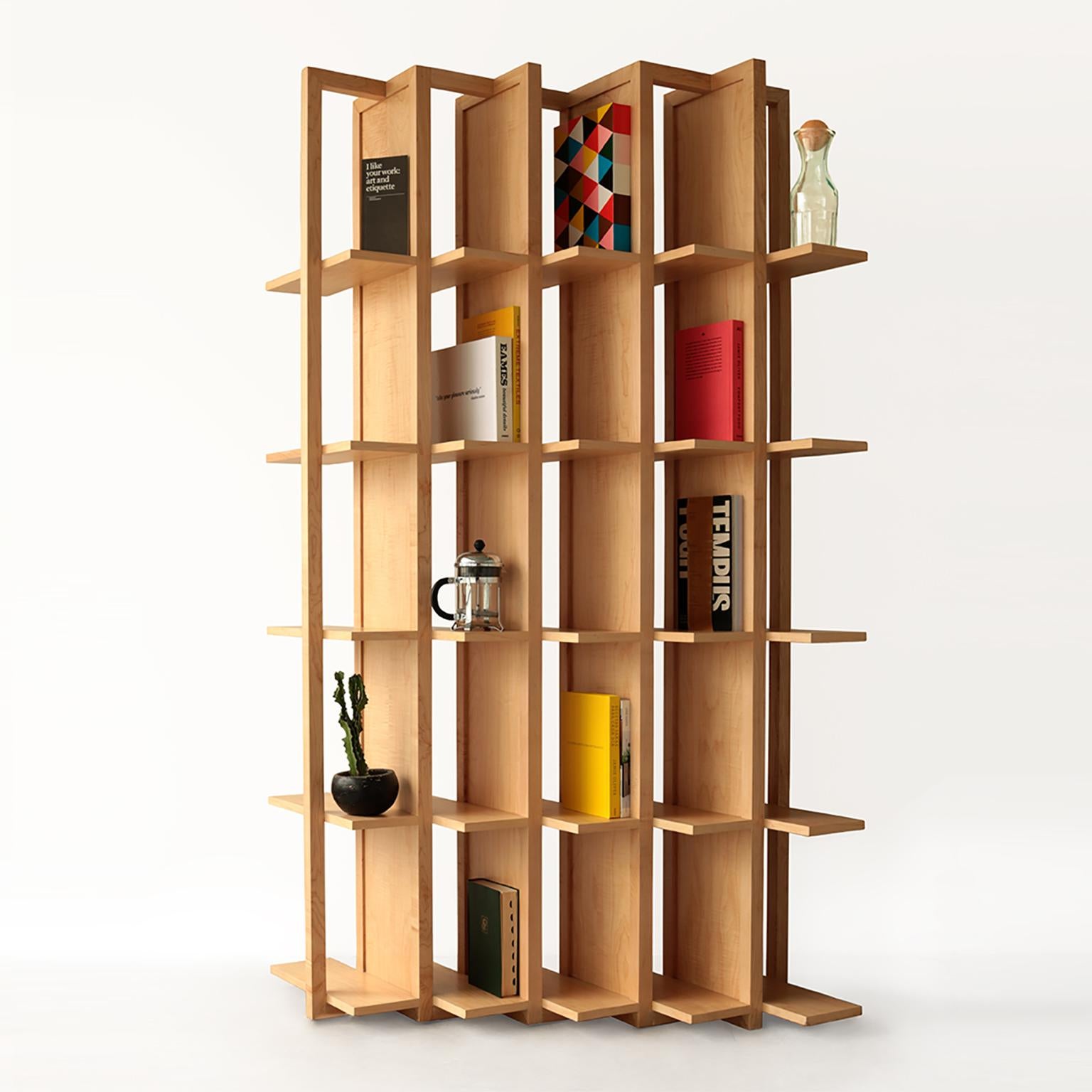 Contemporary Bookcase and Space Divider Transversal, Made of Walnut and Tzalám Solid Wood For Sale