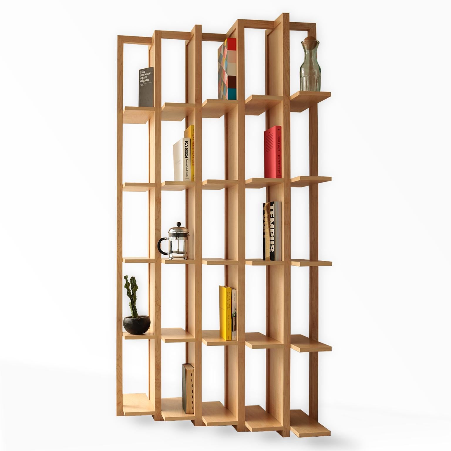 Bookcase and Space Divider Transversal, Made of Walnut and Tzalám Solid Wood For Sale 1